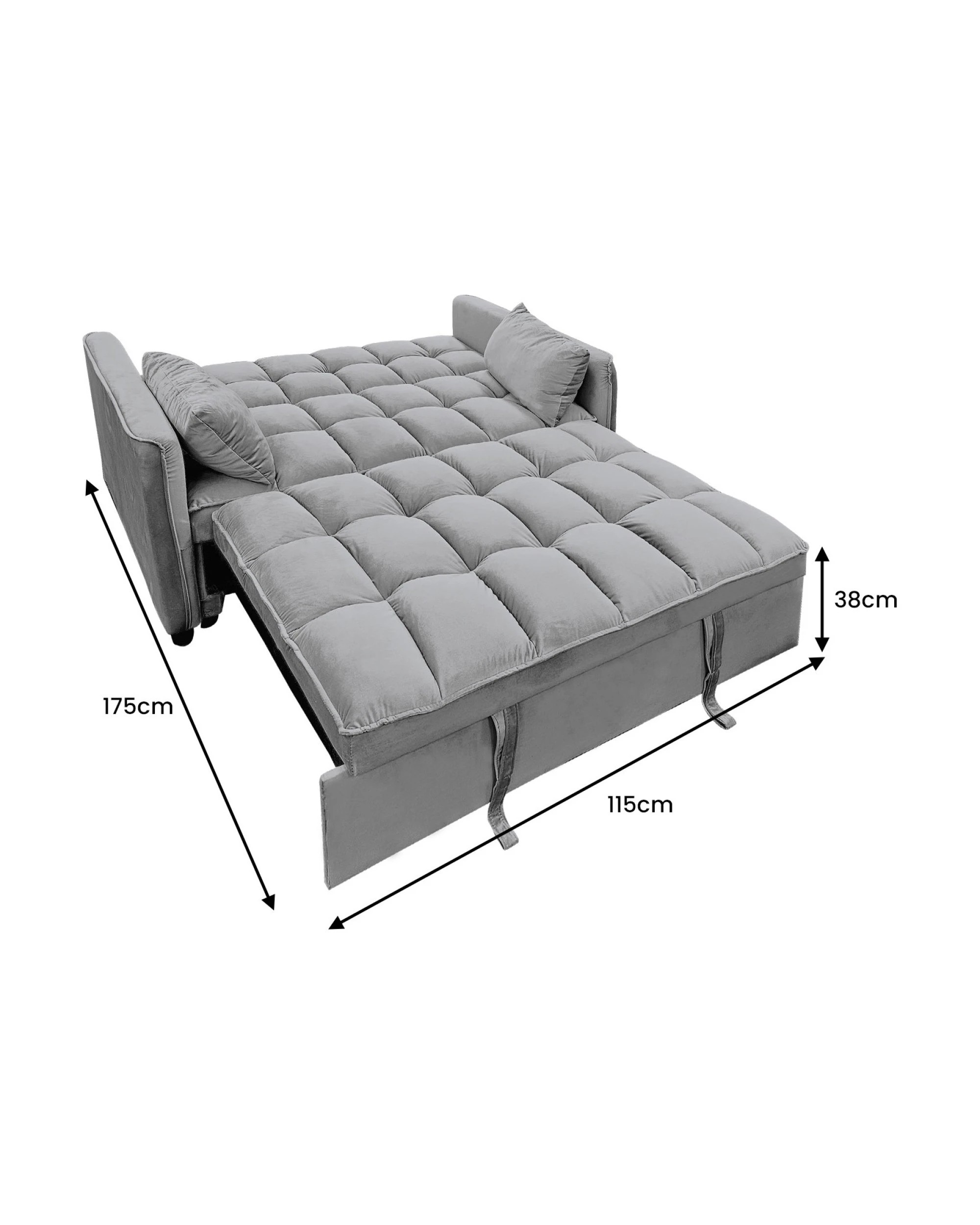 4 Sarantino Quincy 2-seater Velvet Sofa Bed In Dark Grey With Wooden Frame And Tufted Design, 4 of 9