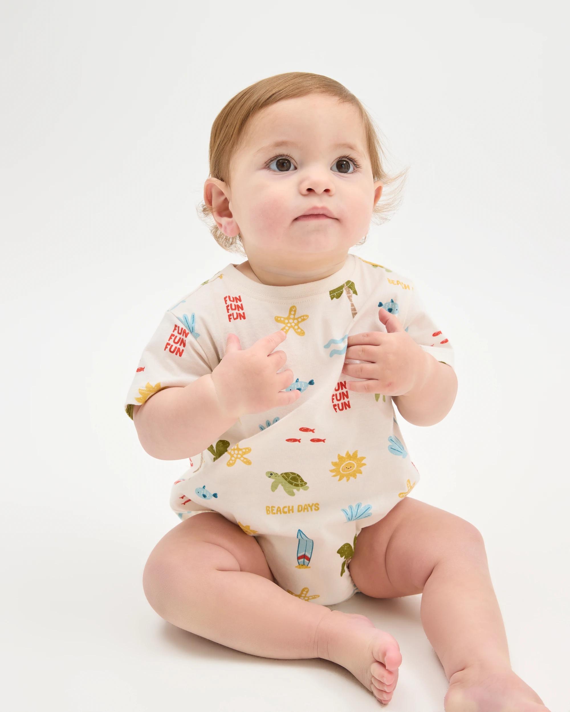 1 Target Baby Organic Cotton Short Sleeve Bubble Bodysuit BEACH DAYS CREAM, 1 of 5