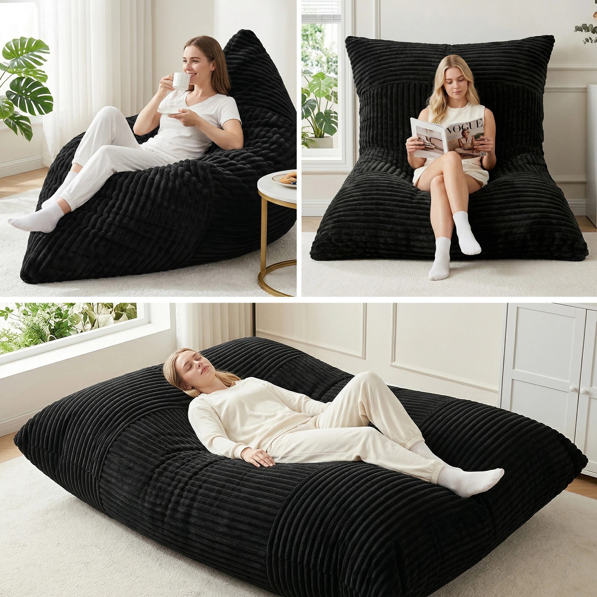3 Artiss 3-in-1 Bean Bag Chair for Living Room Convertible Floor - Black, 3 of 9