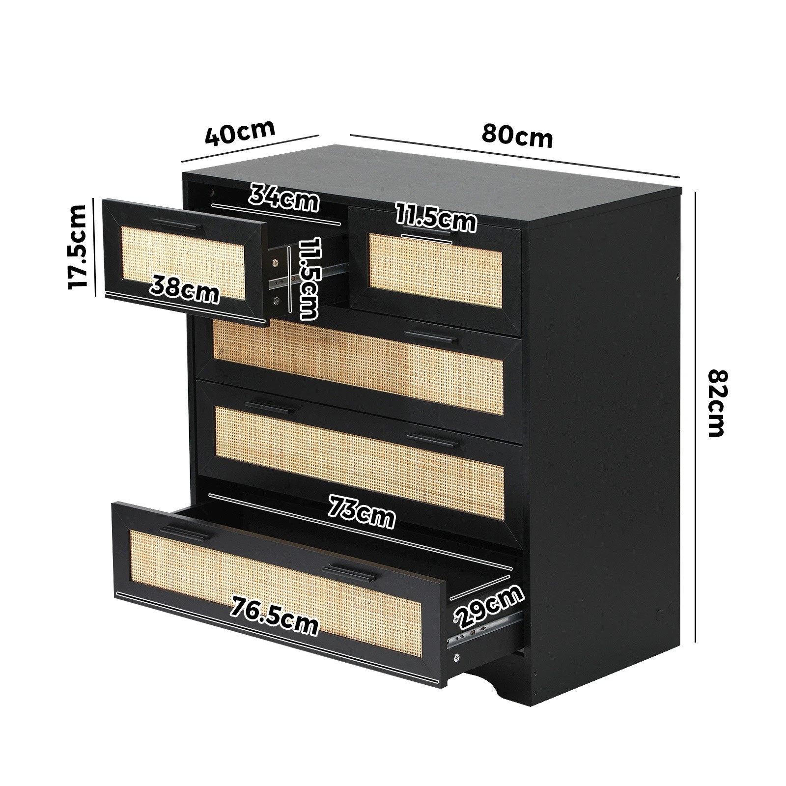 10 Oikiture 5 Chest Of Drawers Dresser Storage Cabinet Tallboy Rattan
 - Black, 10 of 10