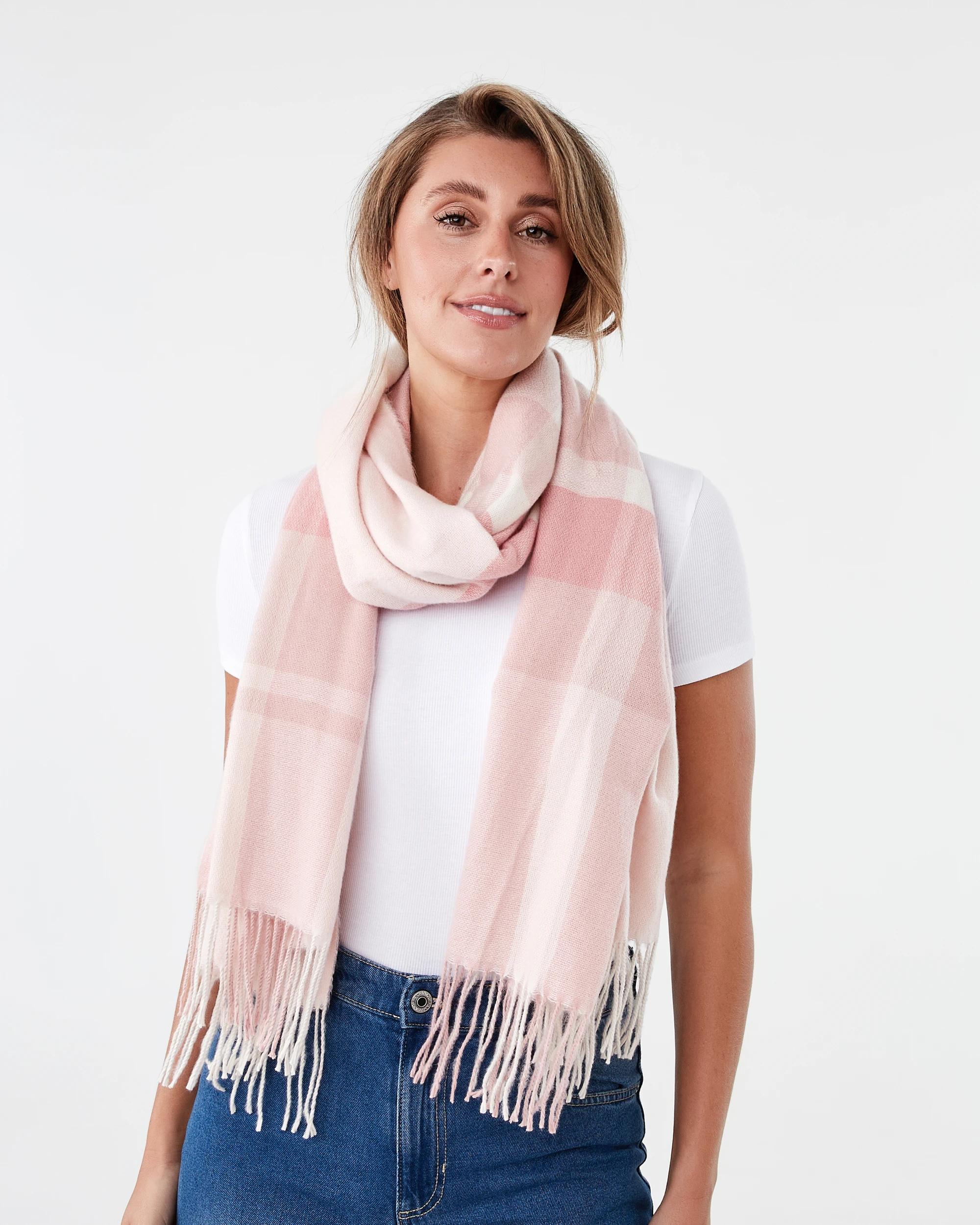 3 Plaid Check Scarf Pink Check, 3 of 3