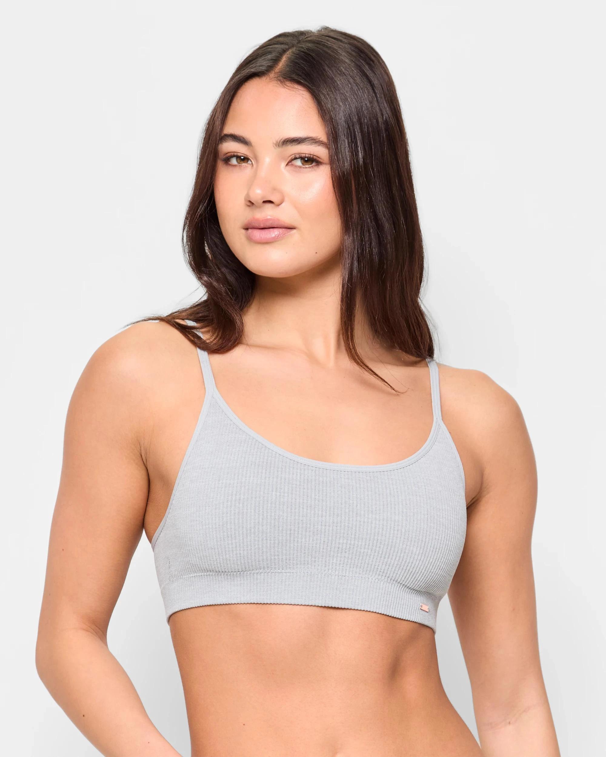 1 Lily Loves Ribbed Seamfree Strappy Crop Top GREY MARLE, 1 of 3