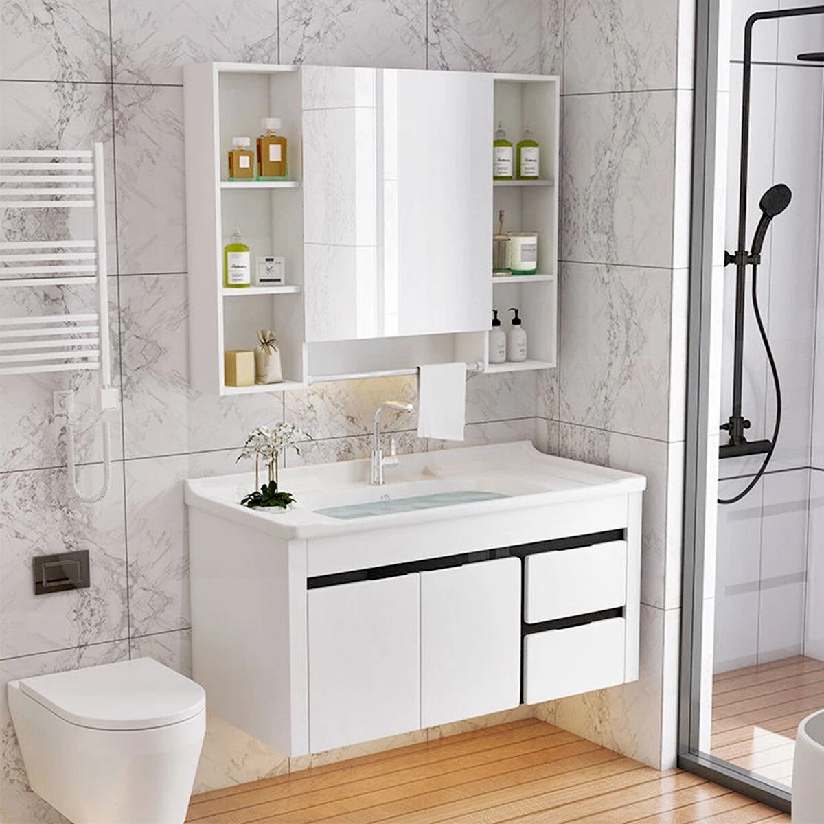 6 LUXSUITE Bathroom Mirror Cabinet Medicine Shaver Shaving Wall Storage Cupboard Organiser Shelves Furniture Bathroom, 6 of 9