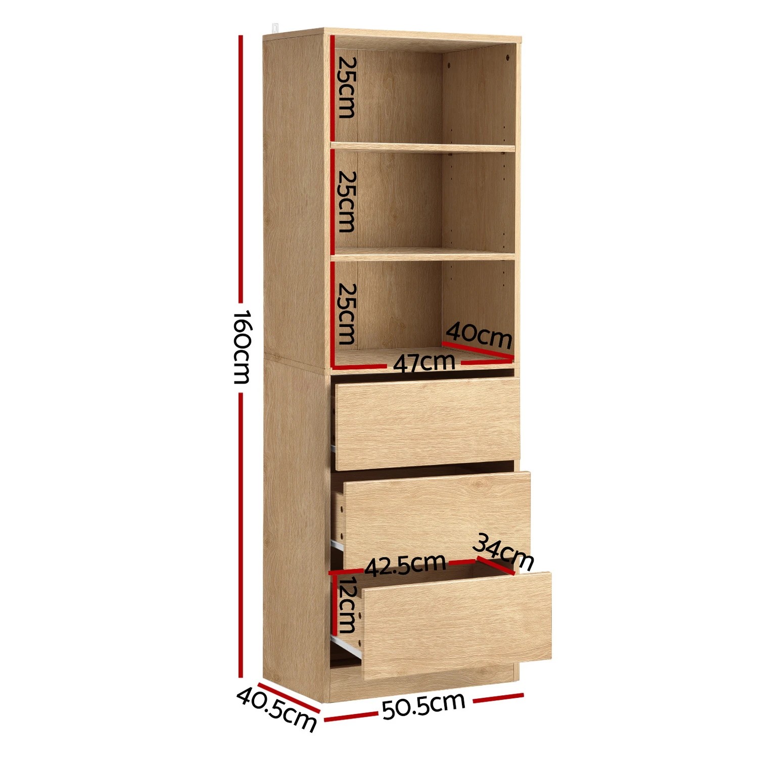 2 Artiss 3 Chest of Drawers Tallboy Cabinet - Natural, 2 of 2