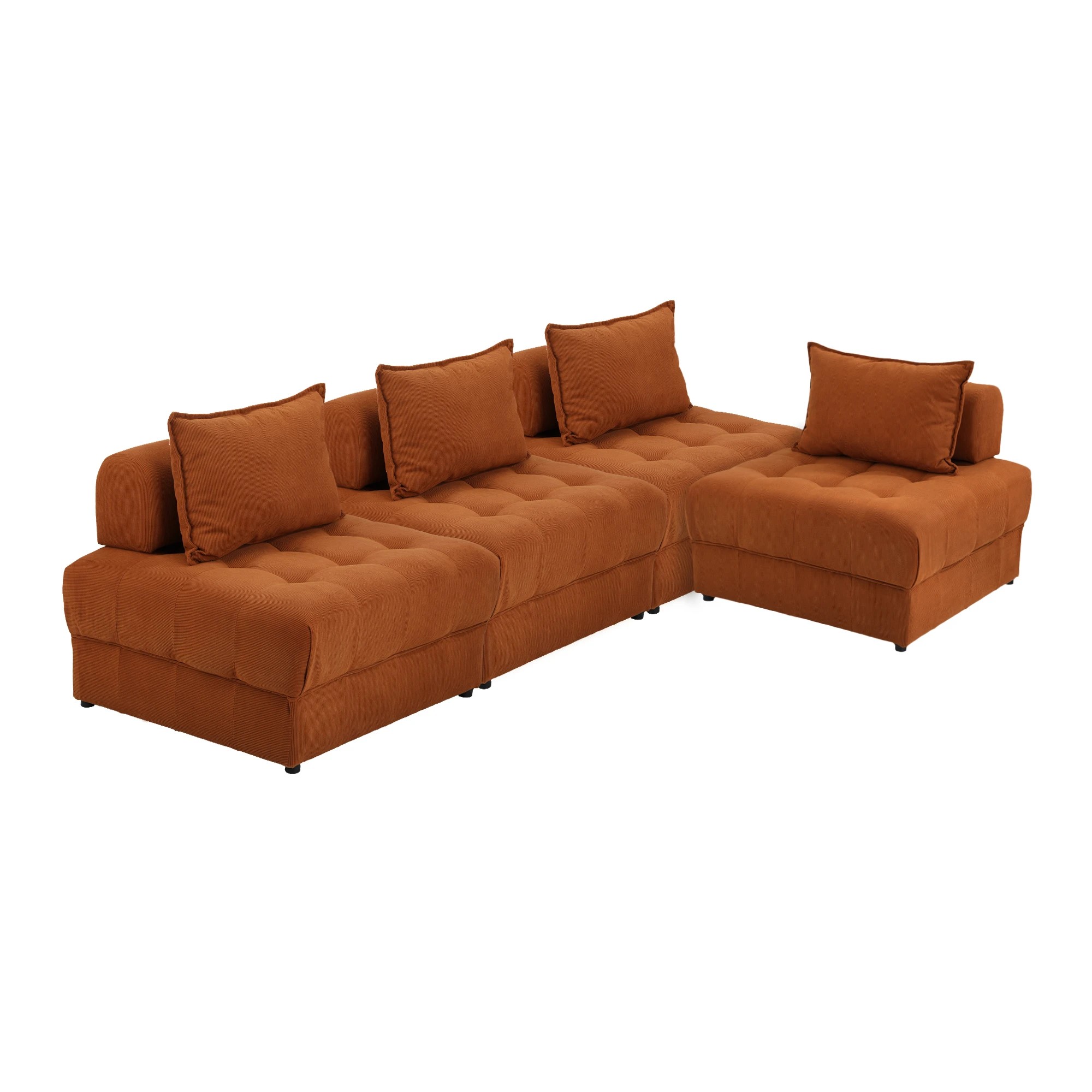 1 Oikiture 4 Seater Velvet Modular Sofa Lounge Chair Armless Tofu Back
 - Brown - Brown, 1 of 10