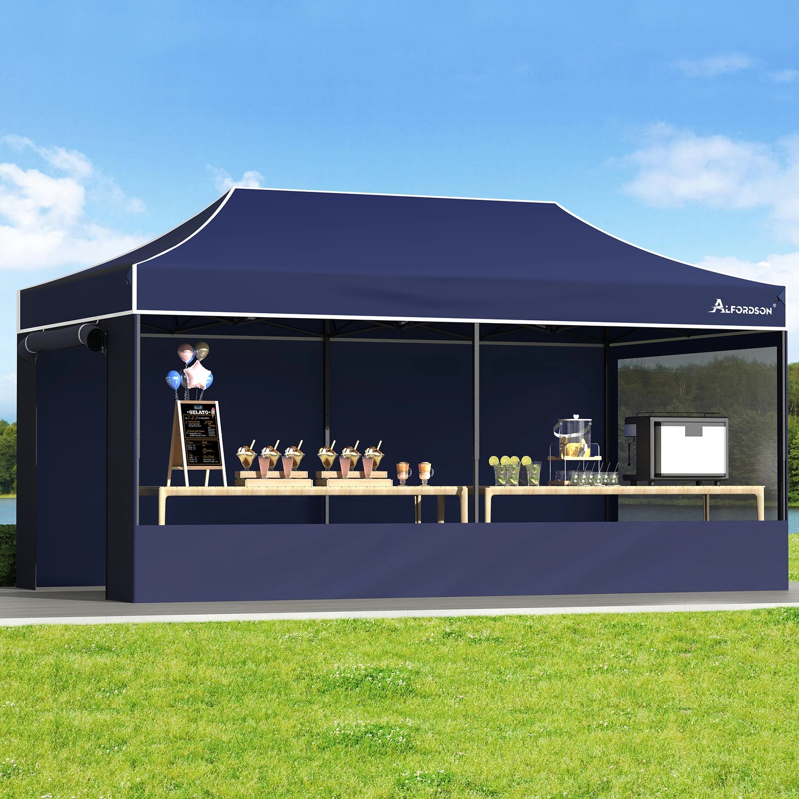 2 Alfordson Gazebo 6x3m Pop Up Marquee 600D Oxford Folding Camping Tent - Blue, 2 of 10