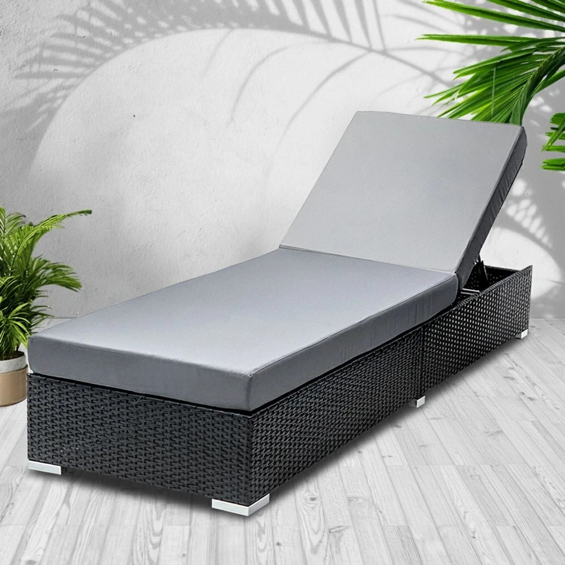 6 Gardeon Sun Lounge Wicker Lounger Outdoor Furniture Day Bed Adjustable Rattan Garden Cover - Black, 6 of 7