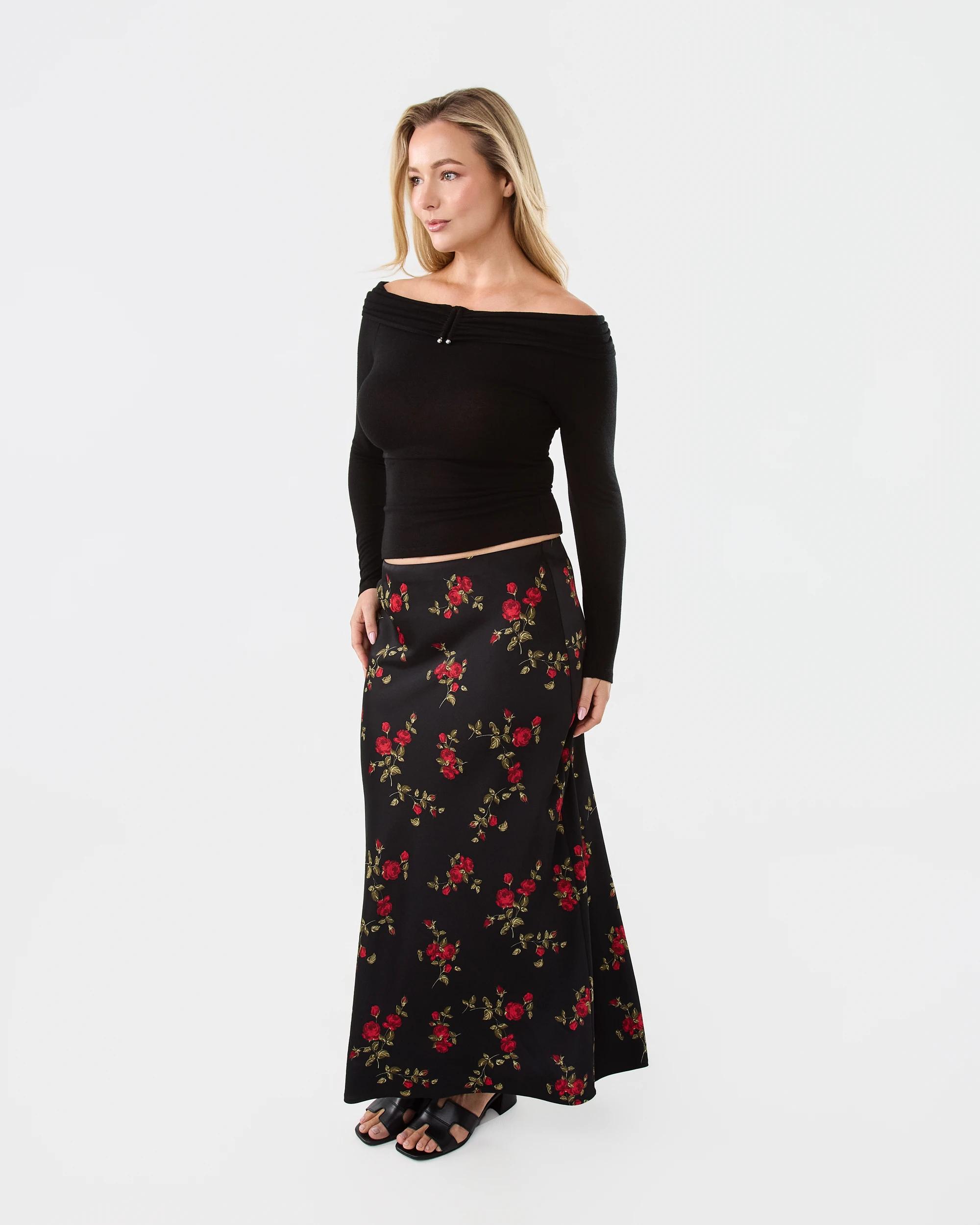 3 Long Sleeve Off Shoulder Detail Top Black, 3 of 7