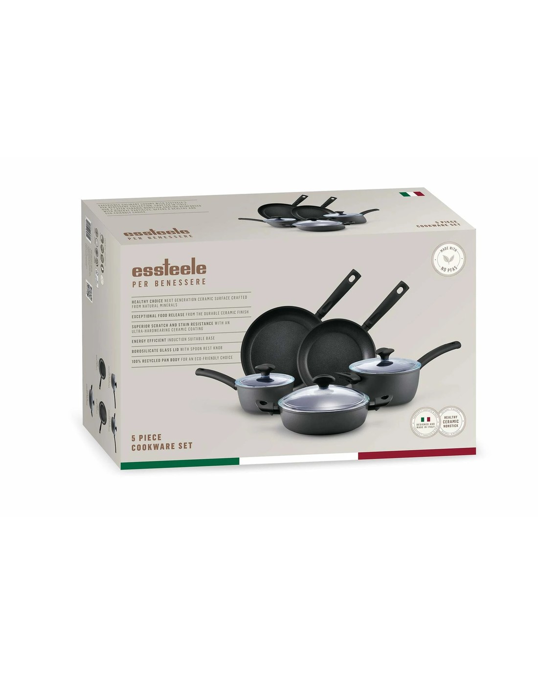 Essteele Per Benessere Ceramic Nonstick Induction 5 Piece Cookware Set ...