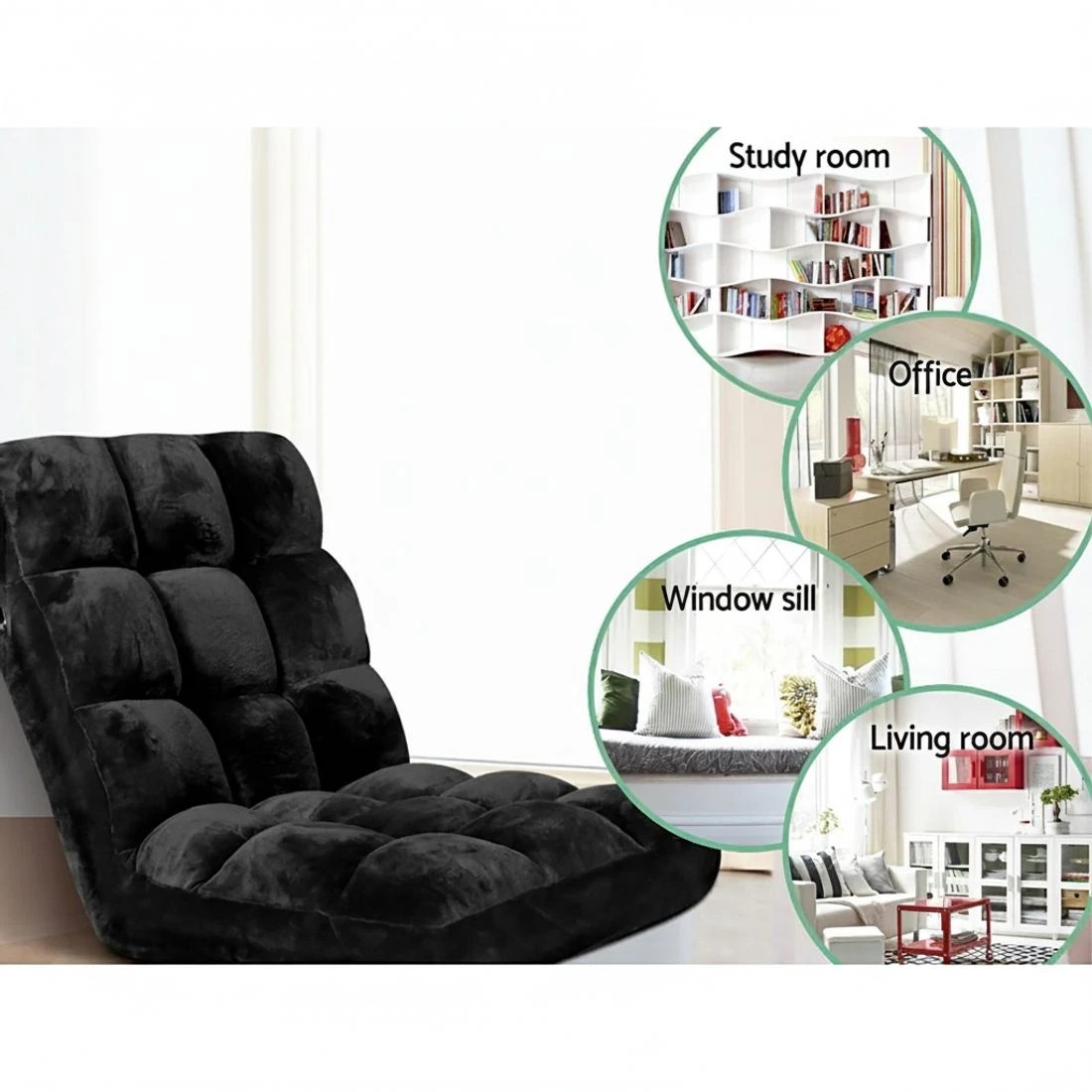 7 Artiss 4X Lounge Sofa Bed Flannel Fabric - Black, 7 of 9