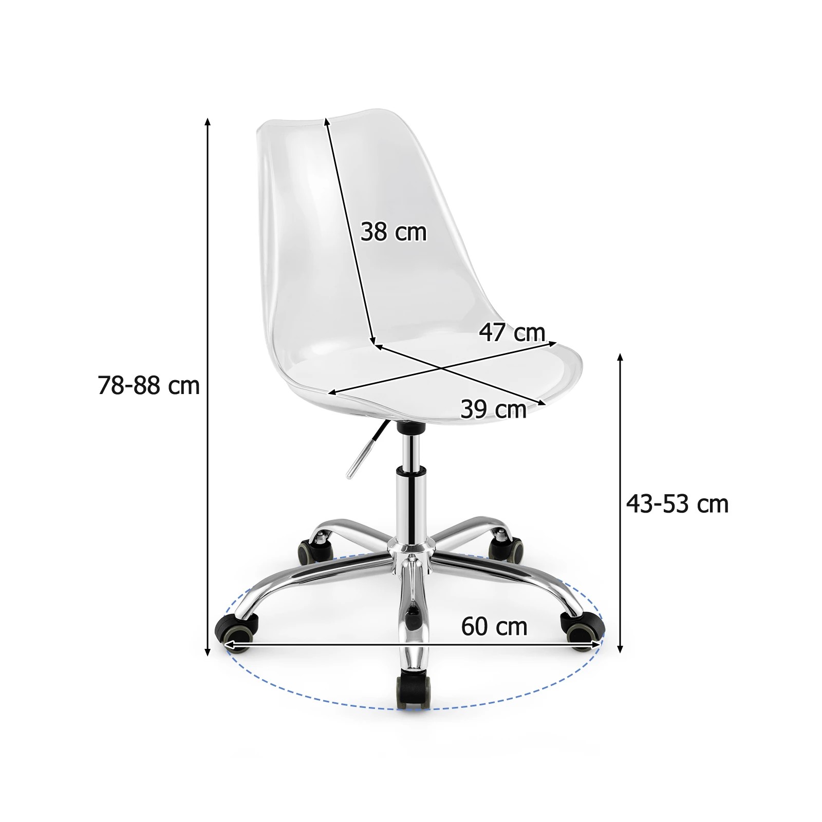 5 Costway Clear Desk Chair Mobile Home Office Chair Vanity Chair Adjustable Swivel Seat Stool - Clear, 5 of 5