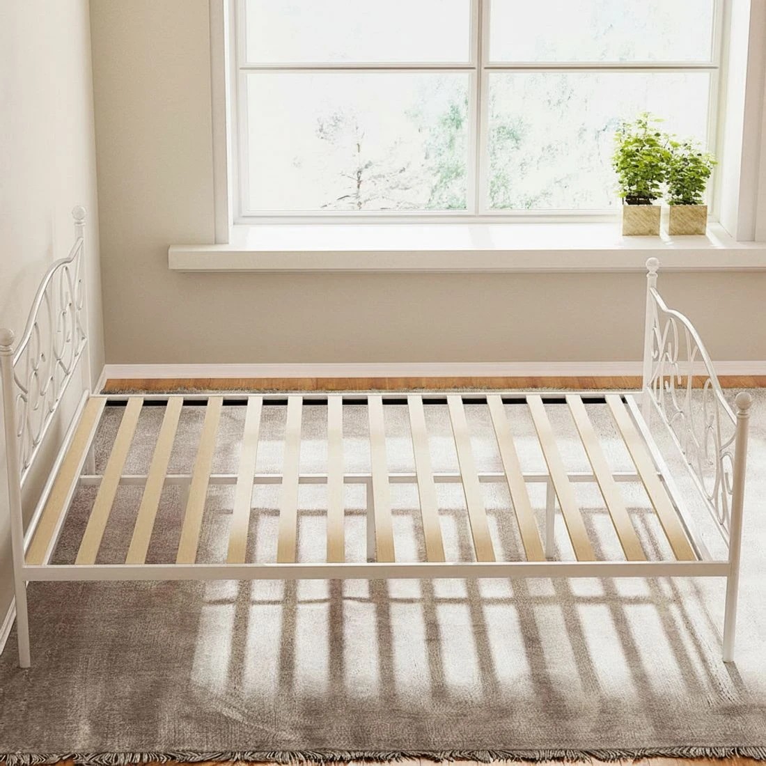 6 Artiss Bed Frame Queen Size Metal Frame GROA - White, 6 of 7