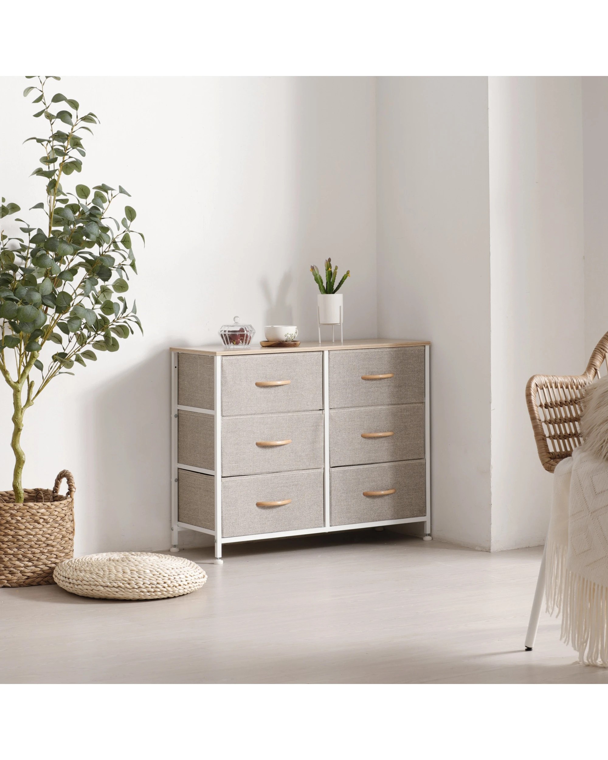 2 Sherwood Luna 6 Drawer Fabric Home Storage Dresser - Cream, 2 of 8