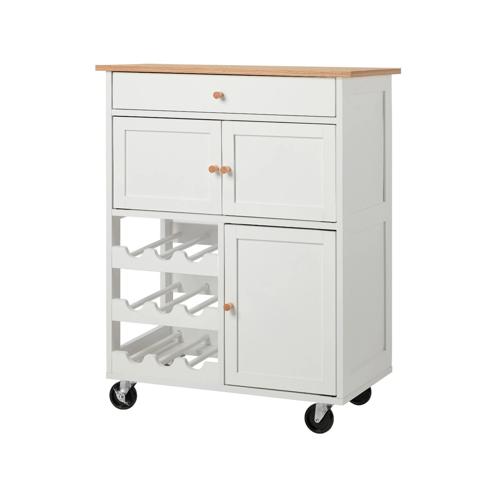 1 Oikiture Kitchen Island Trolley With Wine Rack - White, 1 of 10