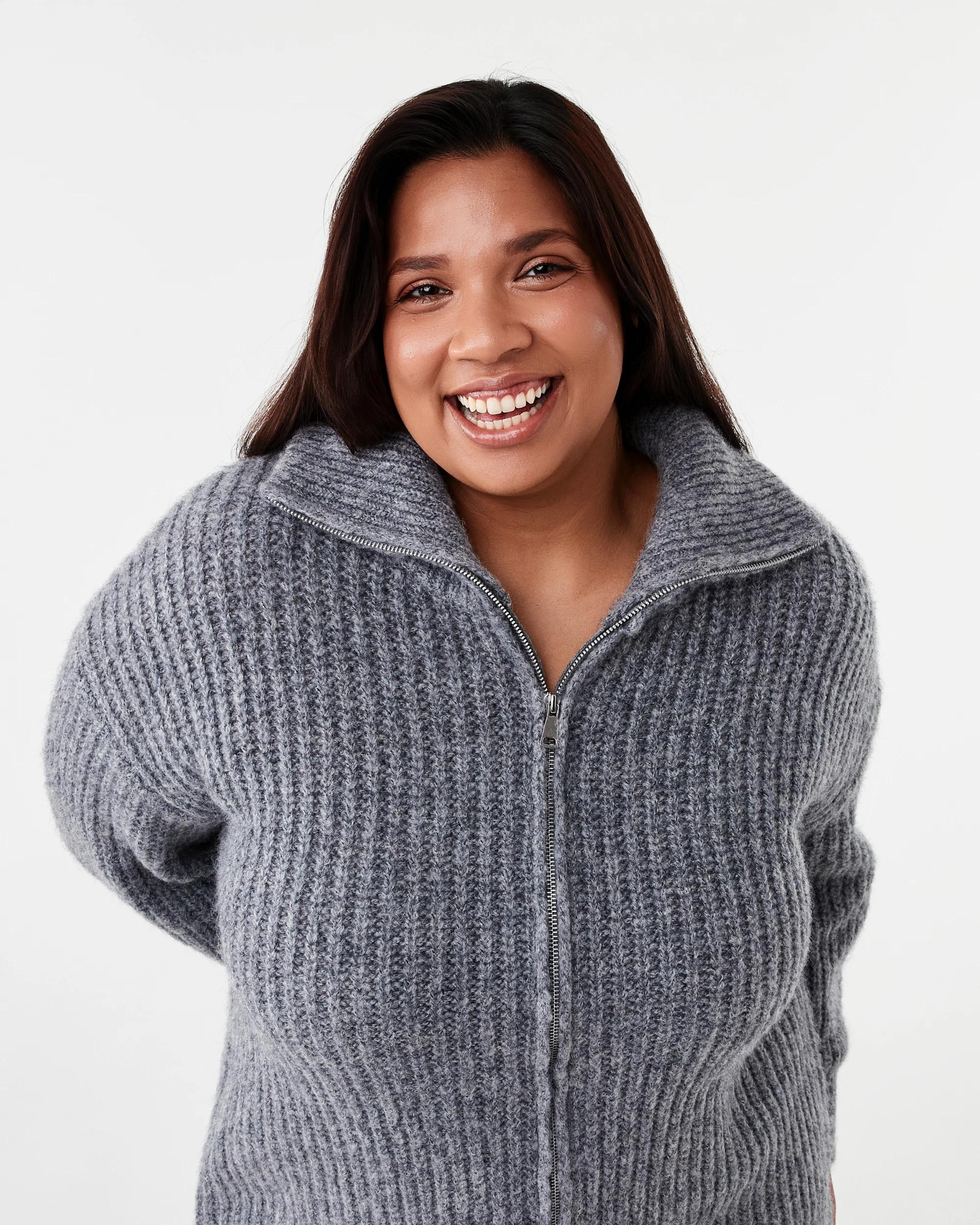 5 Curve Long Sleeve Chunky Knit Zip Through Sweatshirt Gry Chmrle, 5 of 7