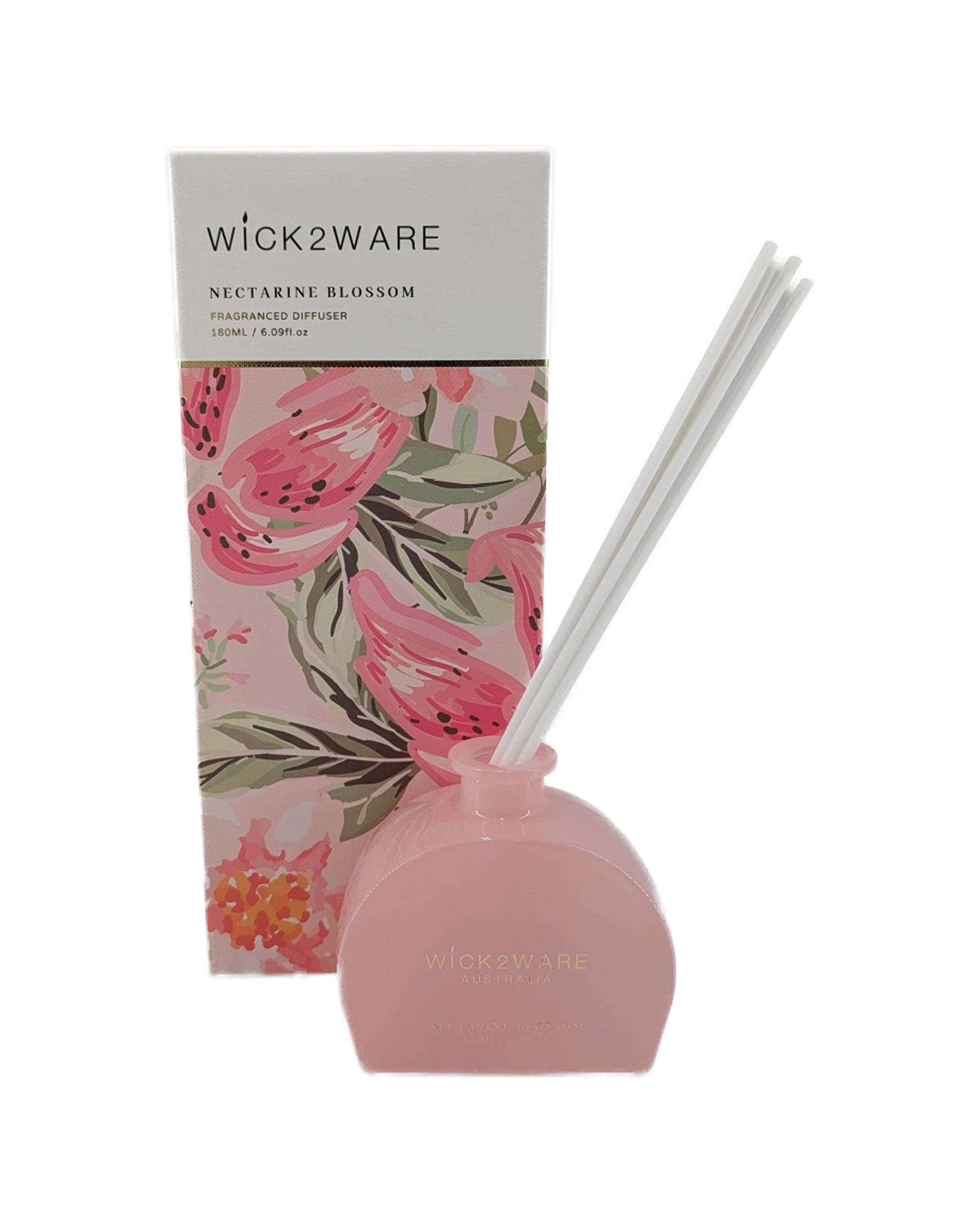 1 Wick2Ware Floral Diffuser Nectarine Blossom Scent 180ml With Reed Sticks Home Fragrance - Natural, 1 of 1