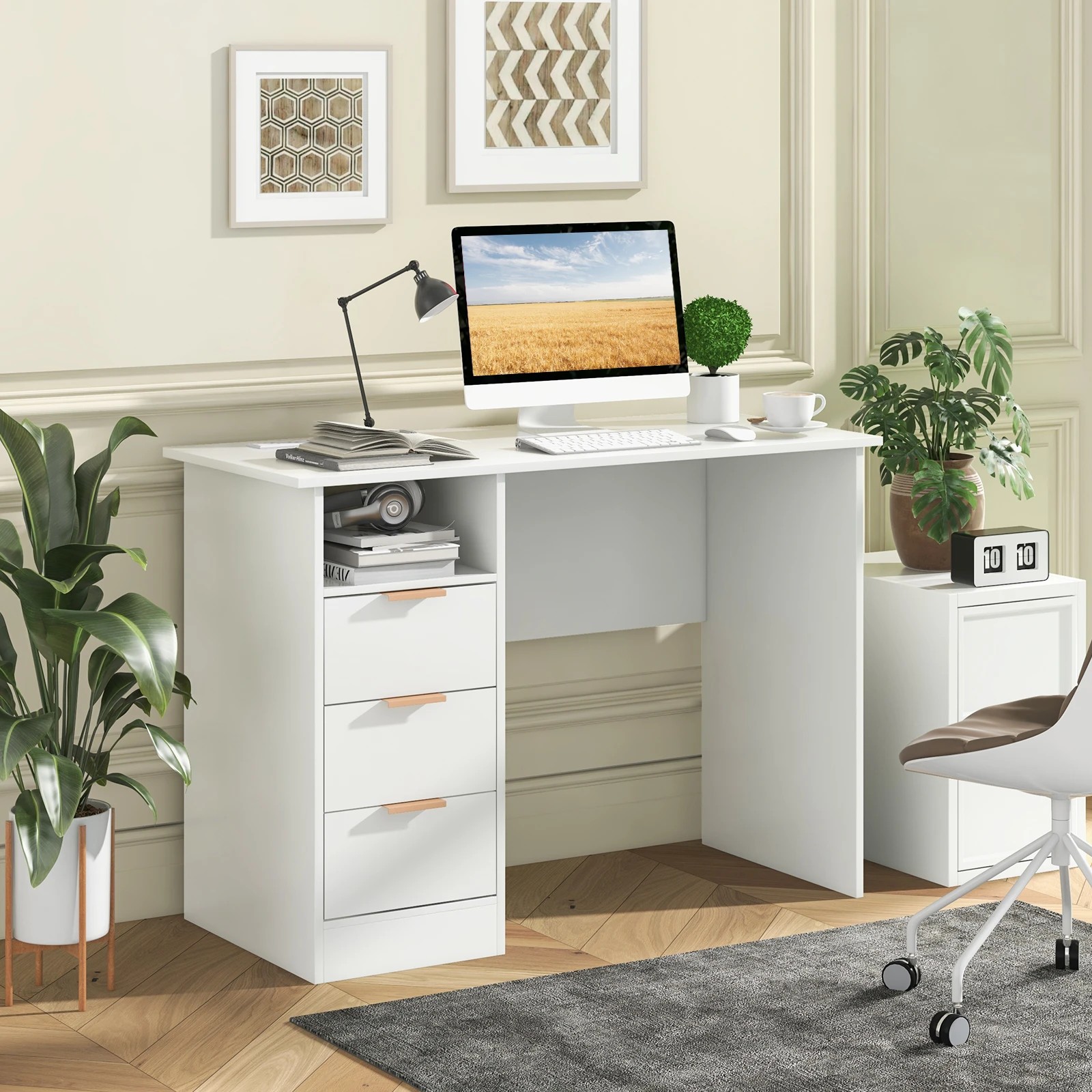 4 Costway 108cm Home Office Desk w/Charge Station PC Desk Workstation, 4 of 6