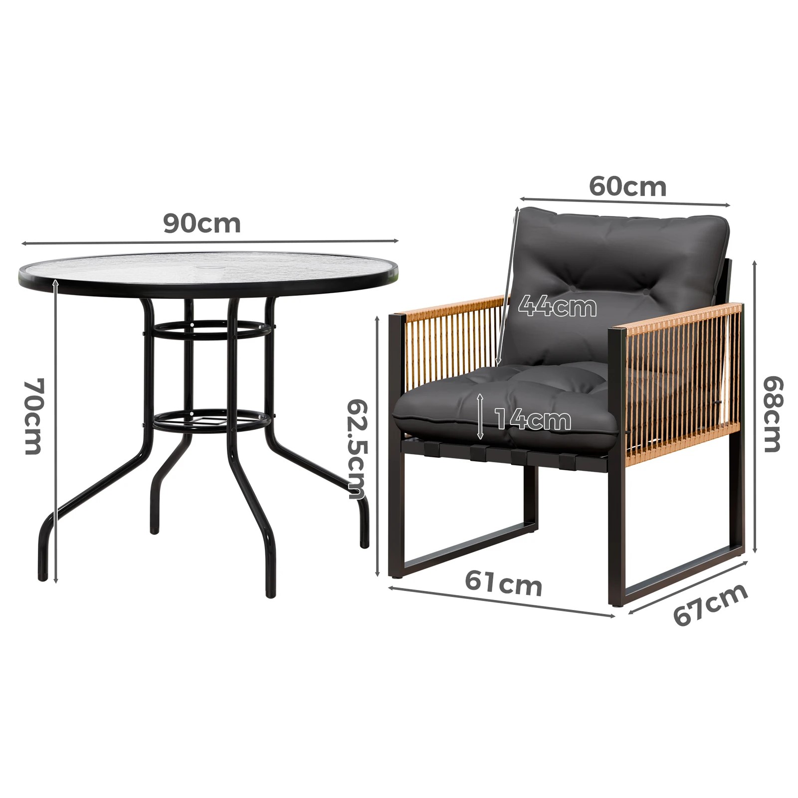 5 Alfordson Outdoor Furniture Dining Table Lounge Chairs Set Glass Wicker Loveseat - Black Grey, 5 of 10