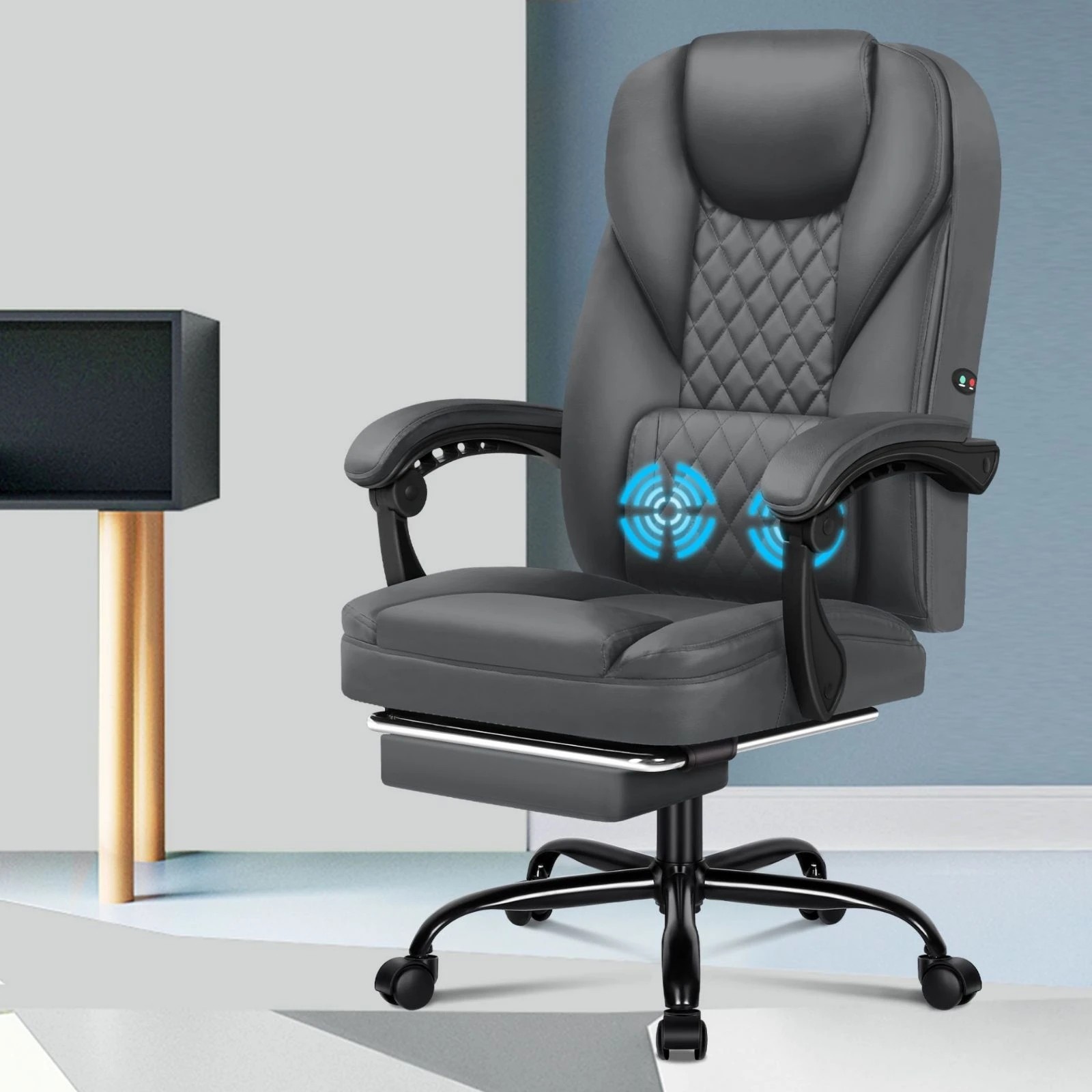 10 Alfordson Massage Office Chair Executive Seat Gaming Computer Leather Recliner - Grey, 10 of 10