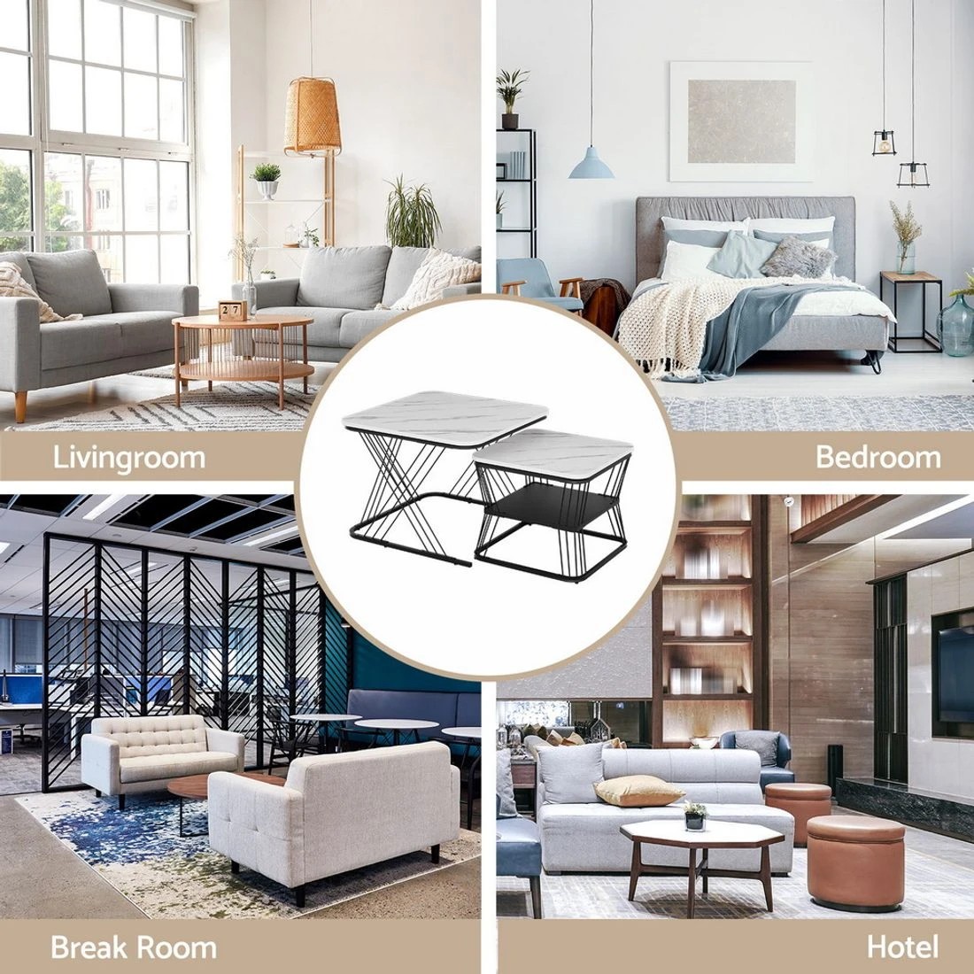 8 Artiss Nesting Coffee Table Set of 2 Marble Effect - Multi, 8 of 8