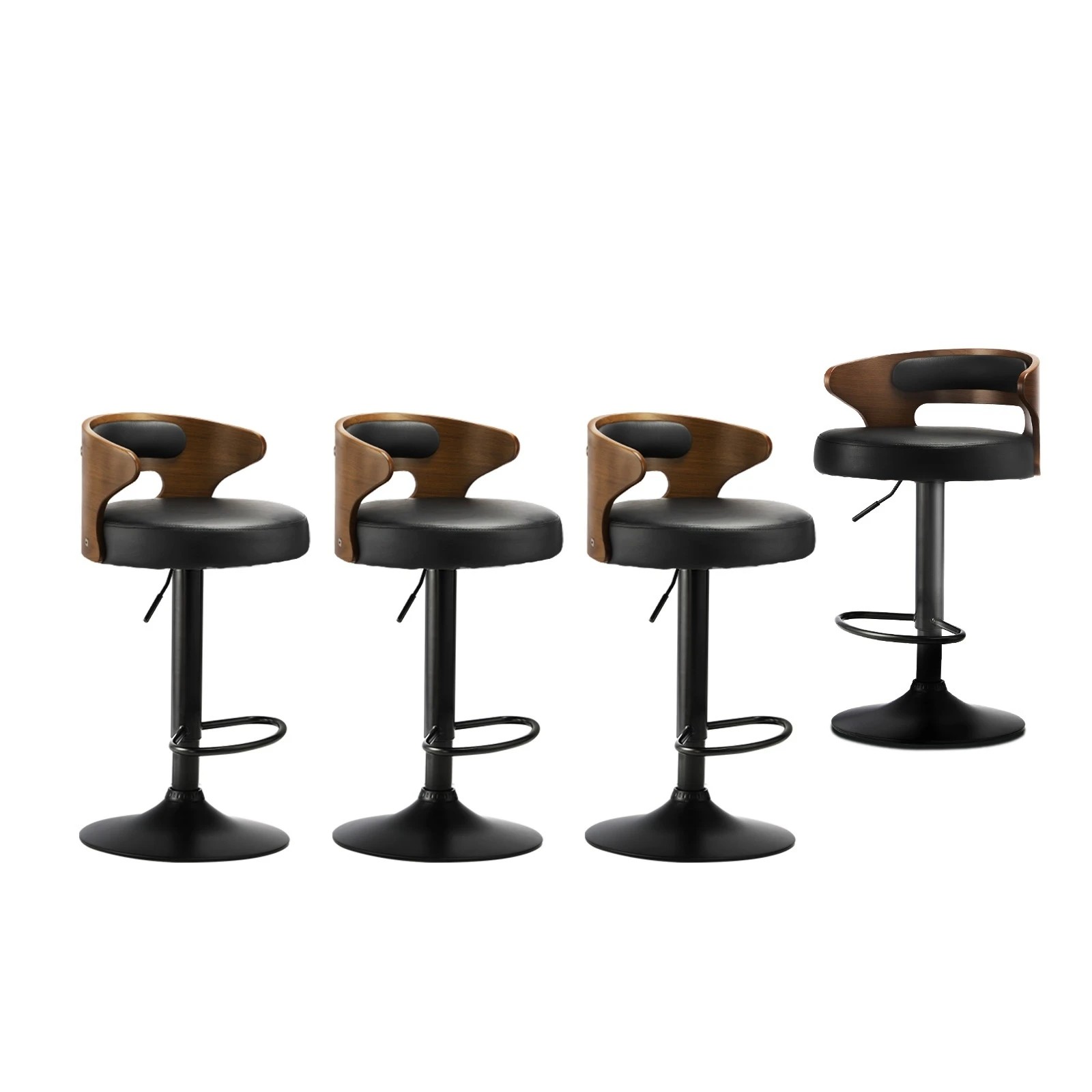 1 Oikiture Set Of 4 Bar Stools Kitchen Gas Lift Swivel Chairs Wooden Barstool
 - Black, 1 of 10