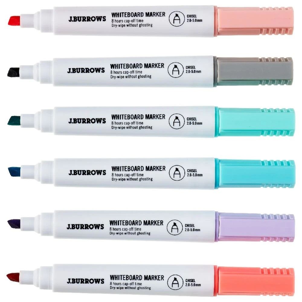 3 J.Burrows Whiteboard Markers Chisel Pastels 6 Pack, 3 of 4
