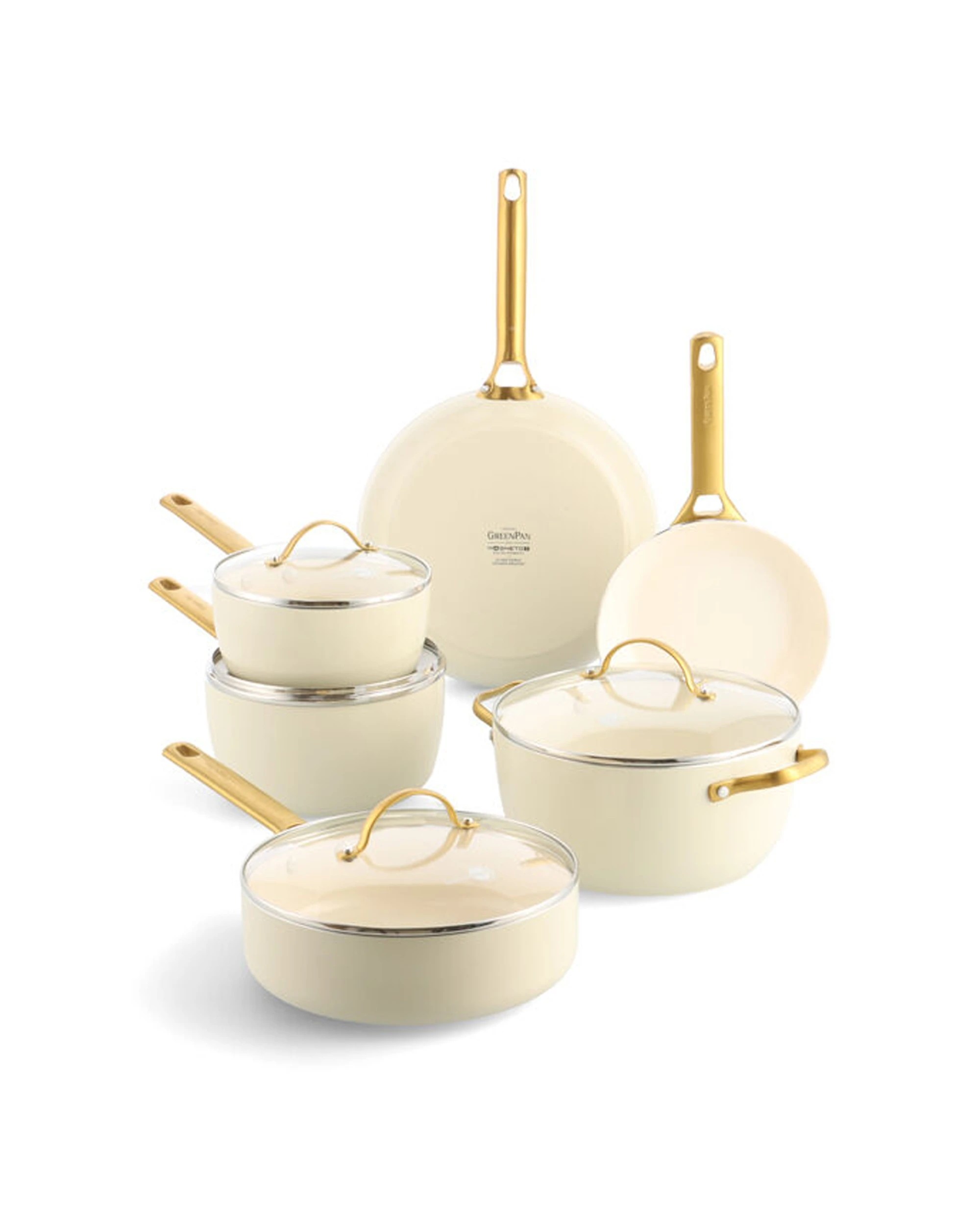 1 Greenpan 14pc Padova Set Ceramic Coating Non-Stick Cooking Pans - White, 1 of 6