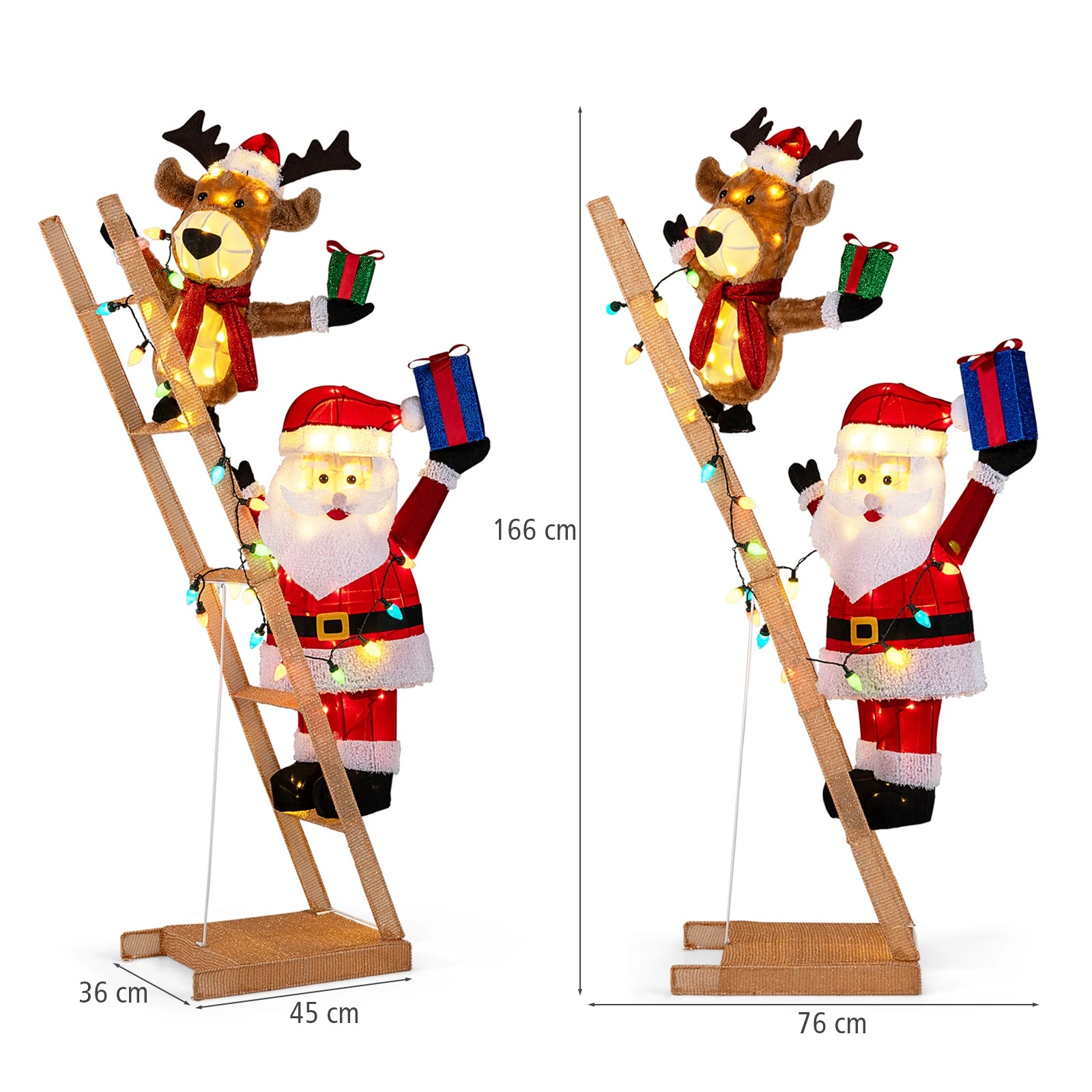 5 Costway Christmas Lighted Reindeer & Santa Claus on Ladder 166cm Pre-Lit Xmas Decoration, 5 of 5