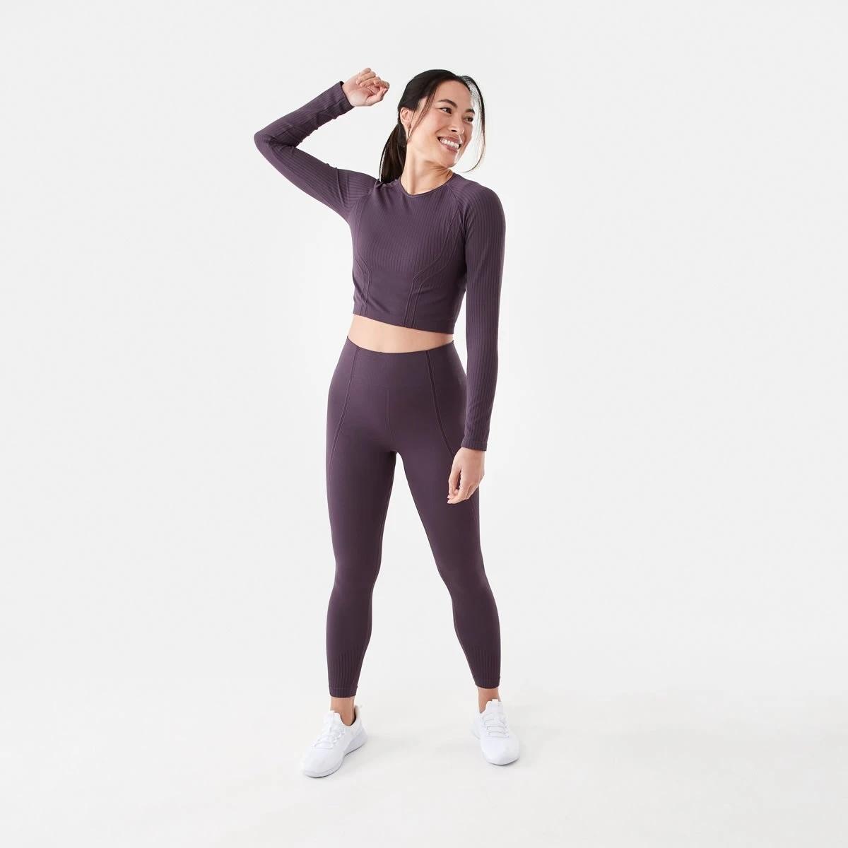5 Active Womens Seamfree Ribbed Panel Leggings Pur Raisin, 5 of 5