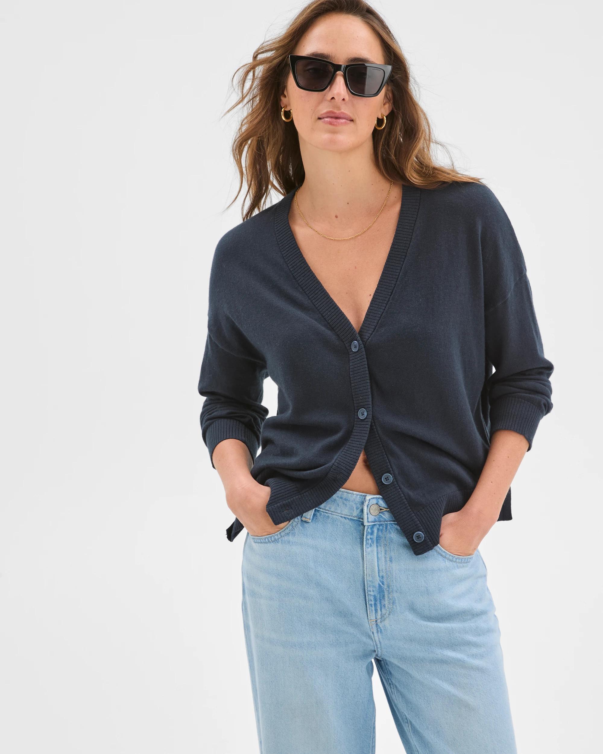1 Target Woman Cotton Cashmere V-Neck Knit Cardigan PETROL, 1 of 6