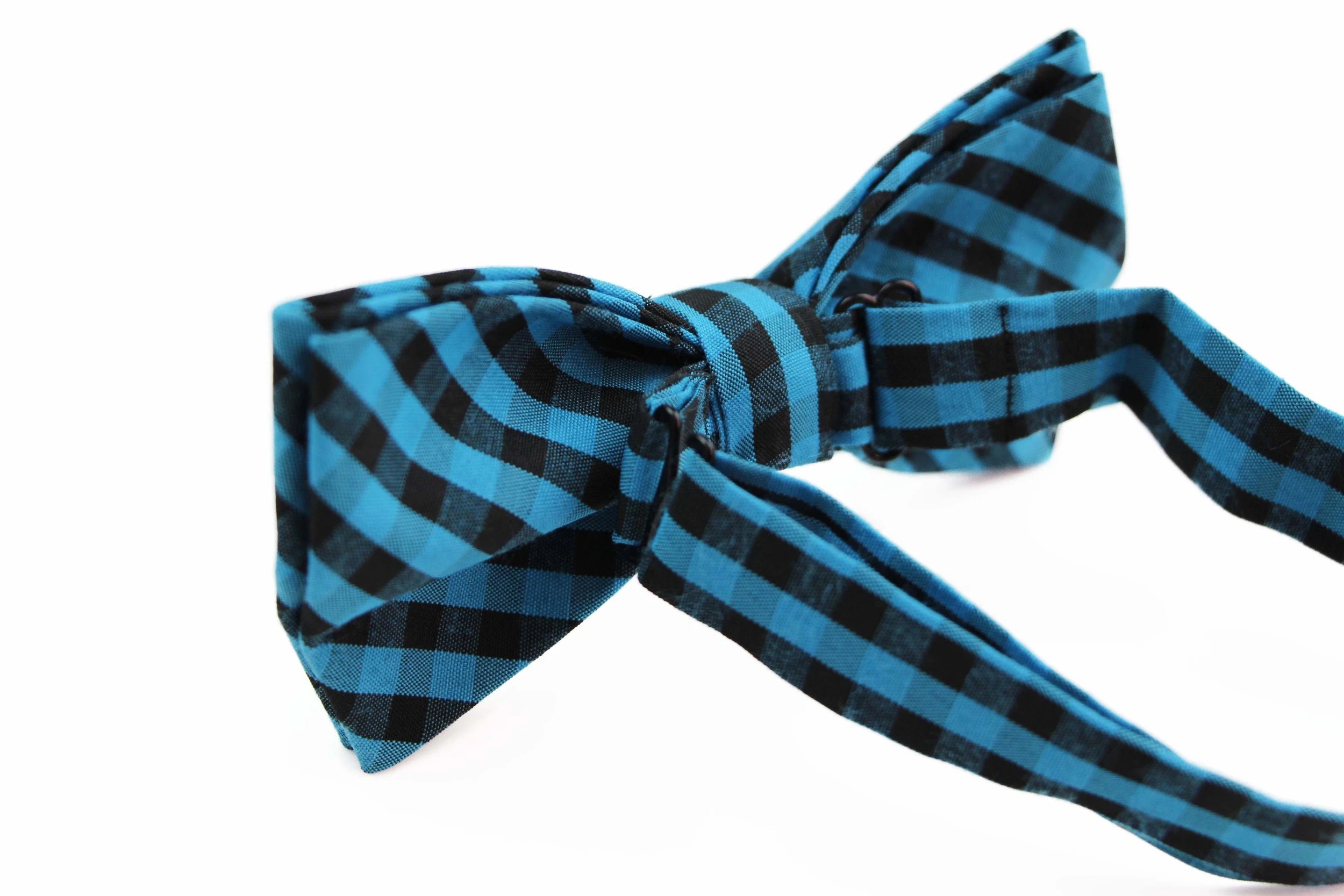 3 Zasel Mens Aqua & Black Checkered Patterned Bow Tie - Multi, 3 of 3