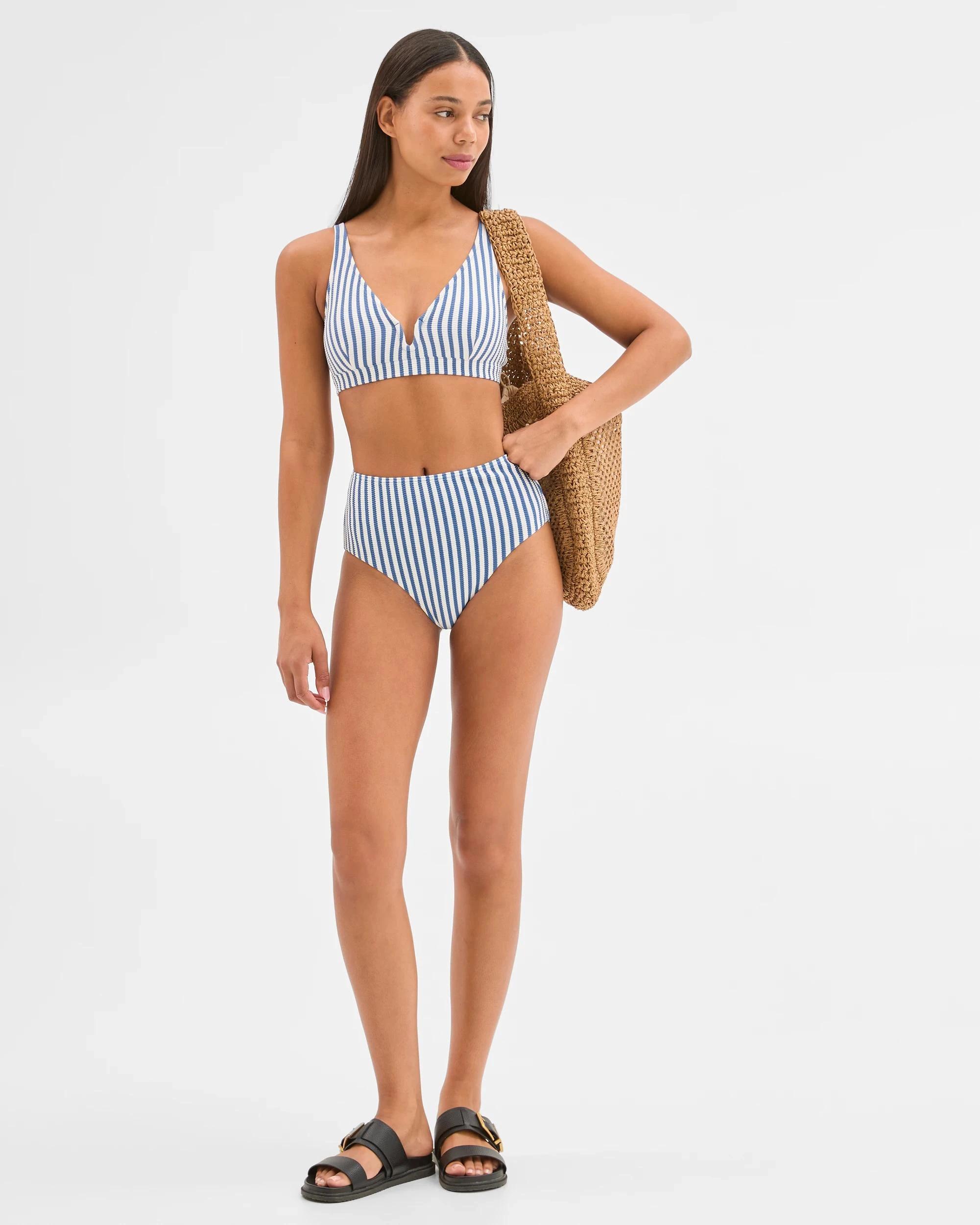 7 Target Woman Resort High Waisted Textured Bikini Bottoms STEEL STRIPE, 7 of 9