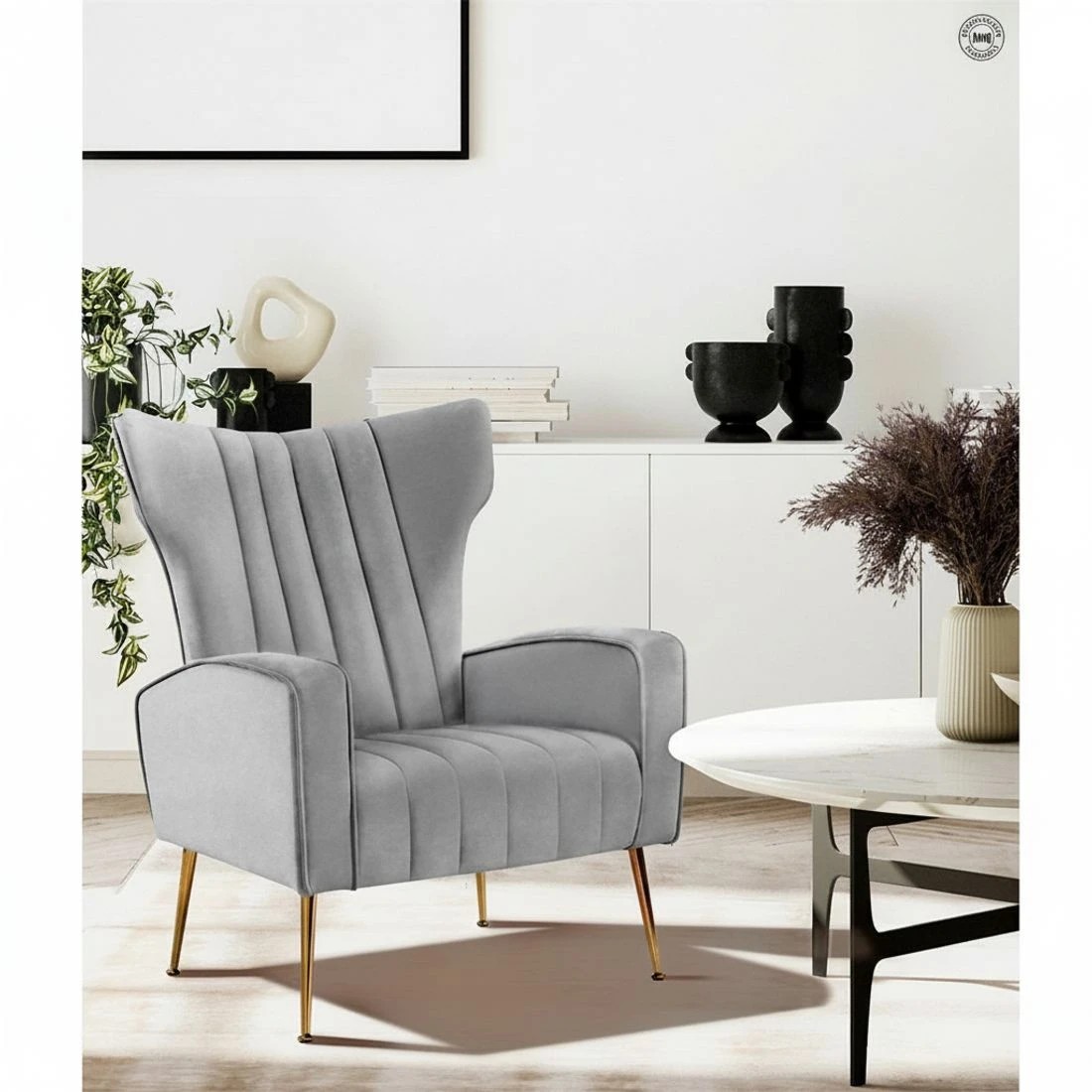 4 Artiss Armchair  Velvet - Grey, 4 of 5