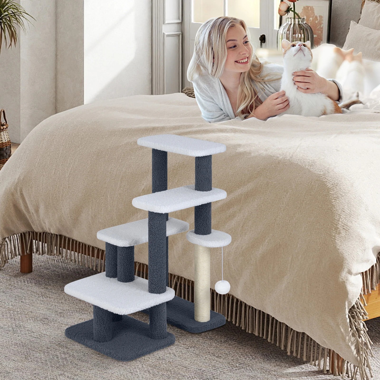 4 Costway Cat Tree Tower Pet Step w/Sisal Scratching Post Pet Climbing Furniture, 4 of 6