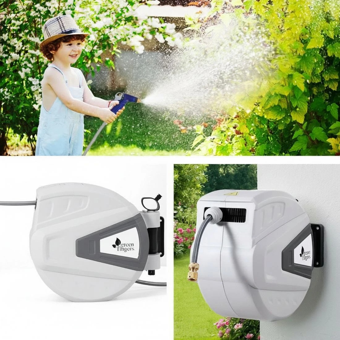 4 Green Fingers 30M Water Hose Reel Retractable Auto Rewind Wall Mount Garden Spray Gun - Multi, 4 of 5