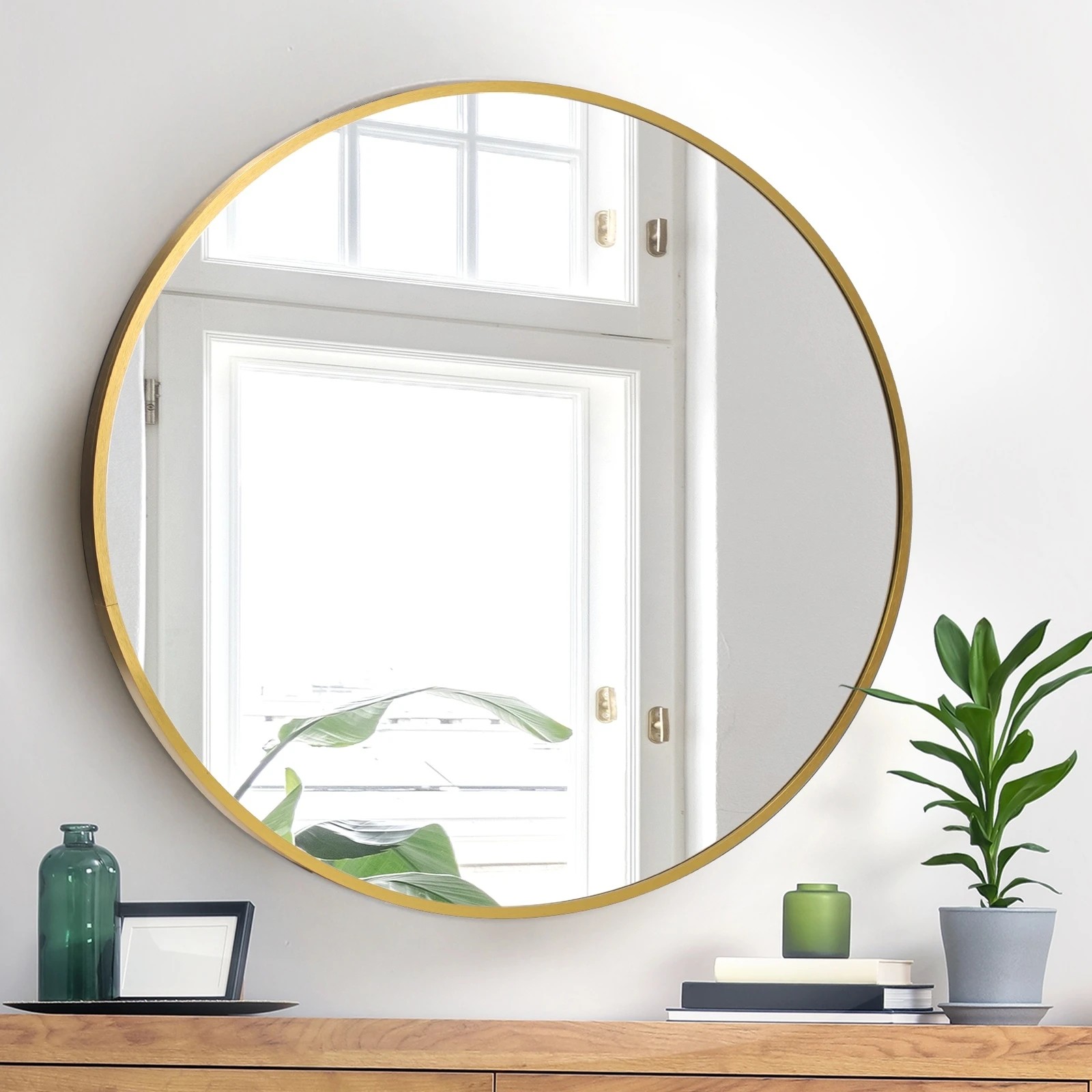 3 Oikiture Wall Mirrors Round Makeup Mirror Vanity Home Decorative 80cm
 - Gold, 3 of 9