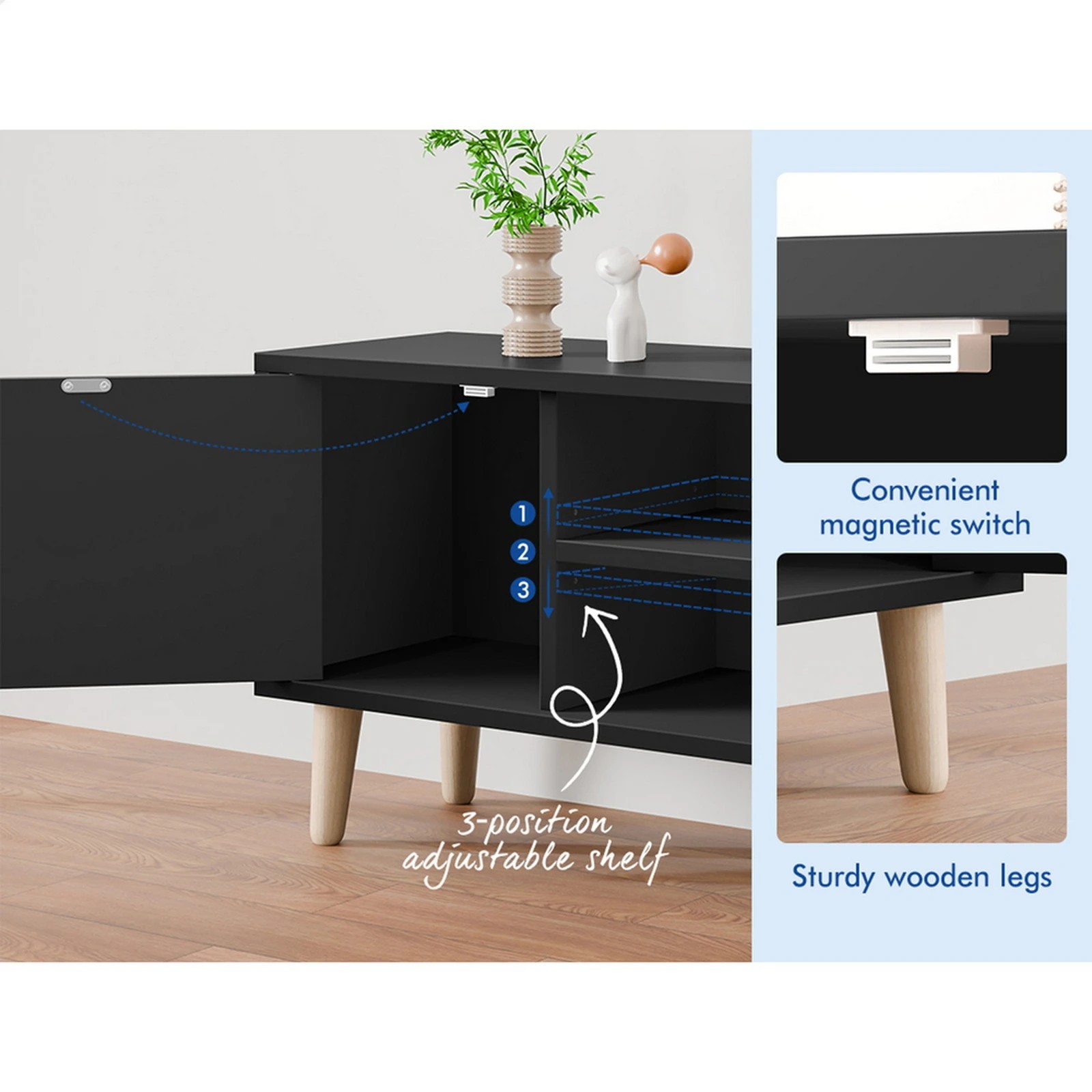 6 Alfordson Entertainment Unit 120cm TV Cabinet Stand Storage Drawer - Black, 6 of 10