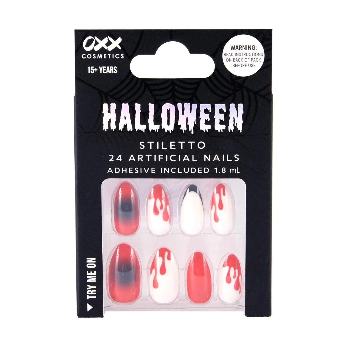 1 OXX Cosmetics Halloween 24 Pack Artificial Nails with Adhesive - Stiletto Shape, Blood, 1 of 4