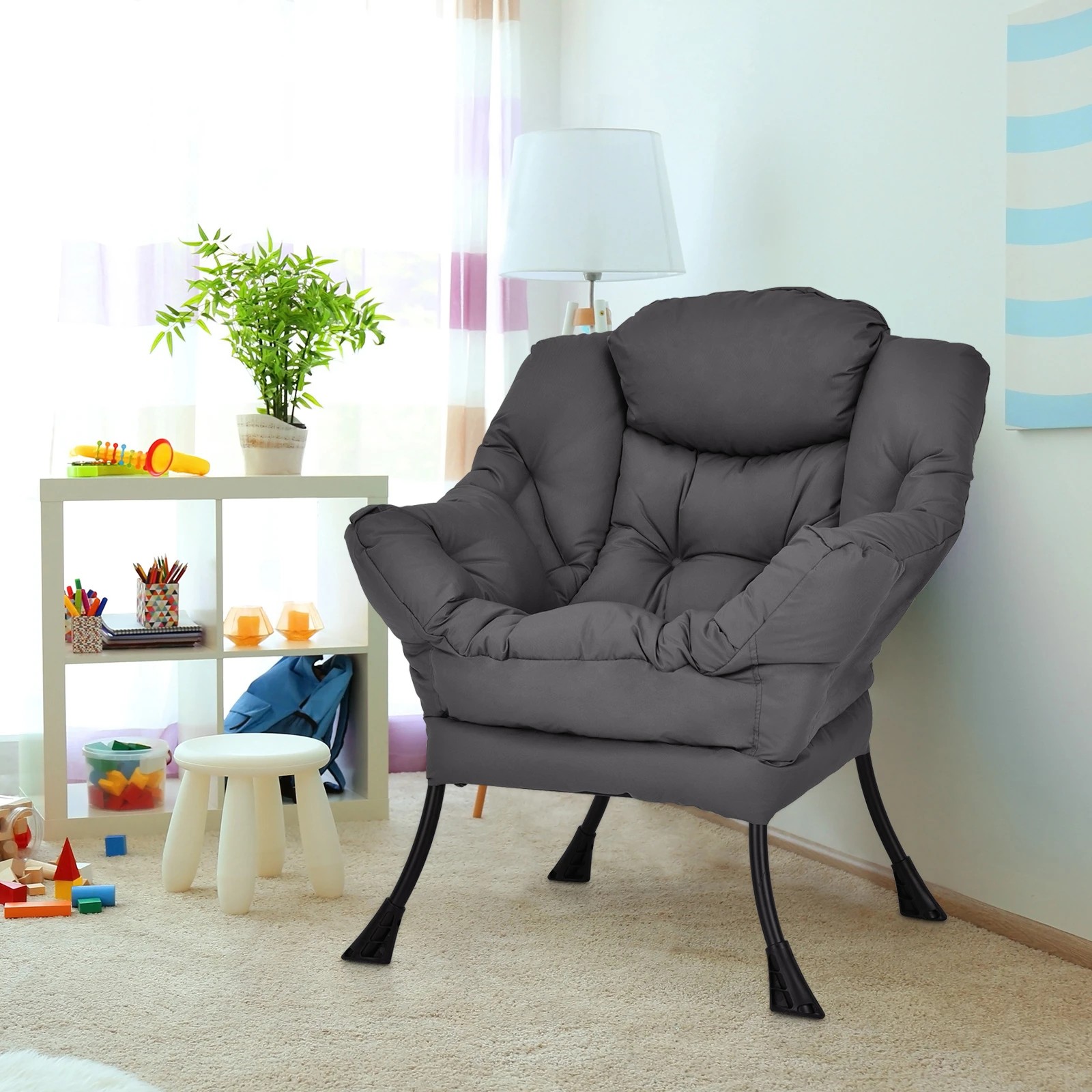 2 Costway Modern Armchair Upholstered Accent Chair Sofa Lounge Chair Couch w/Storage Bag - Grey, 2 of 4