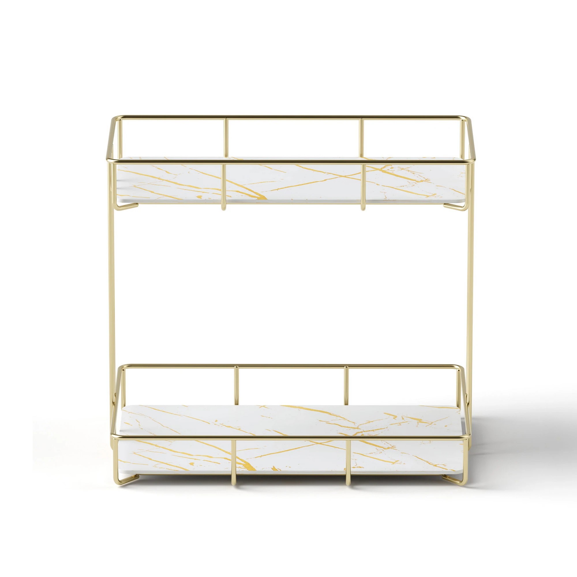 1 Artiss Bathroom Storage Rack 2 Tier Corner Organiser Gold Marble Look - Gold, 1 of 7