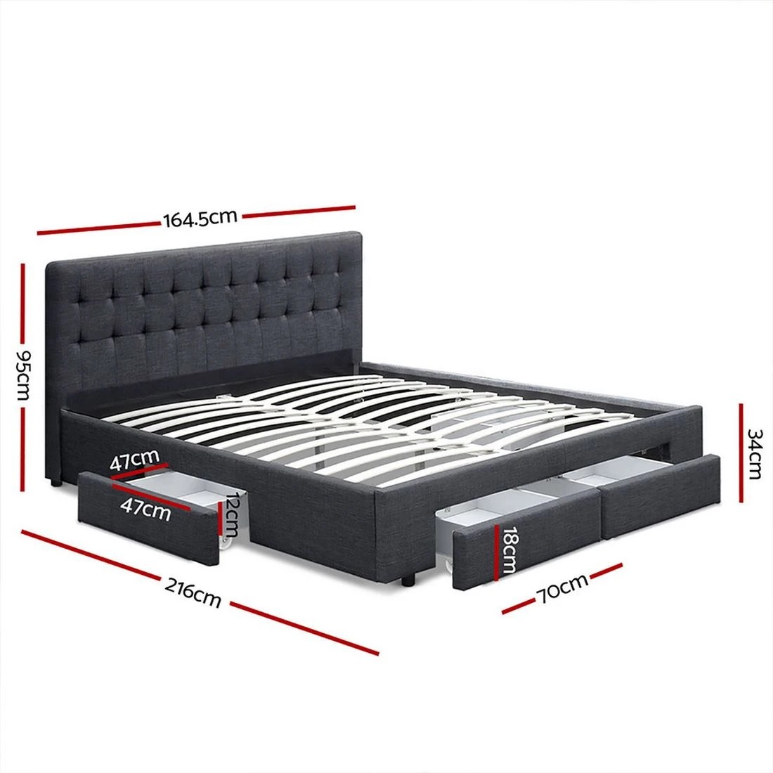 2 Artiss Bed Frame Queen Size with 4 Drawers Charcoal AVIO - Grey, 2 of 10