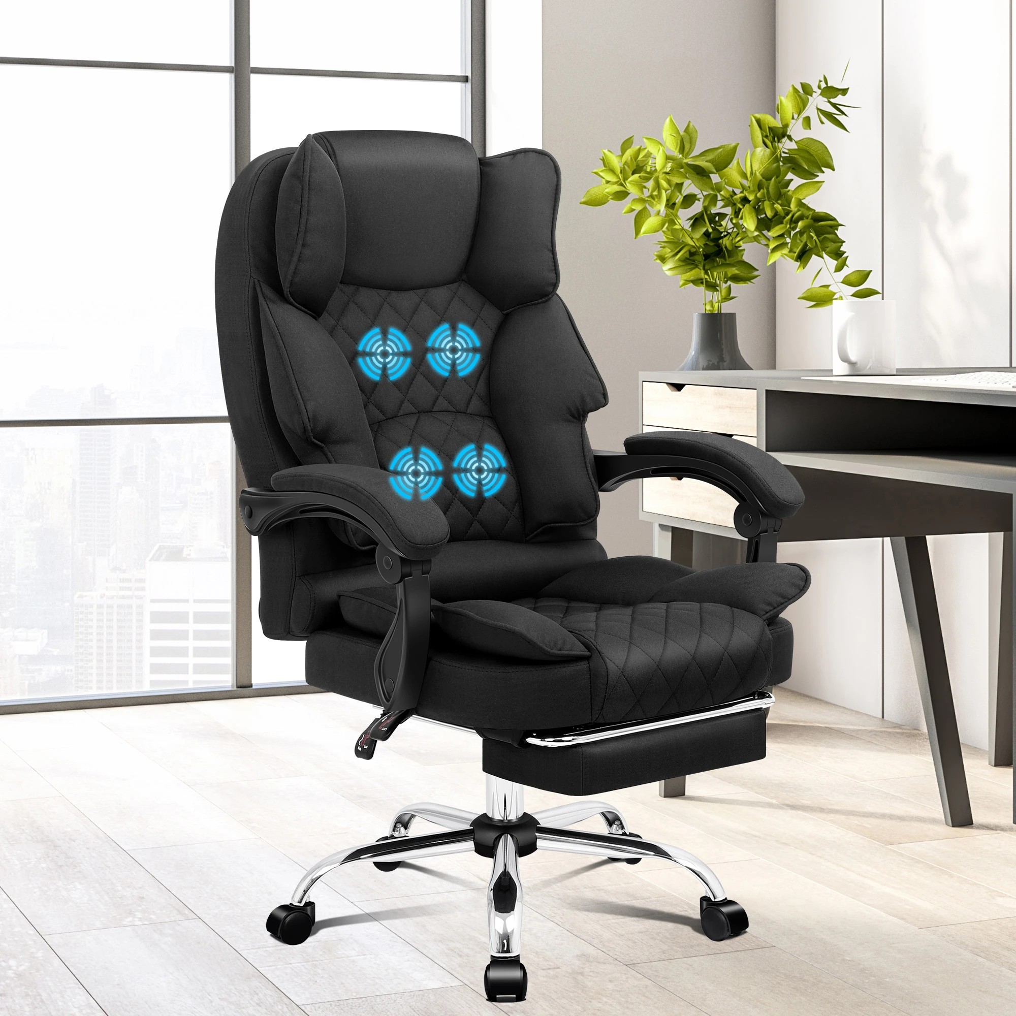 2 Alfordson Massage Office Chair Executive Recliner Gaming Computer Seat Fabric - Black, 2 of 10