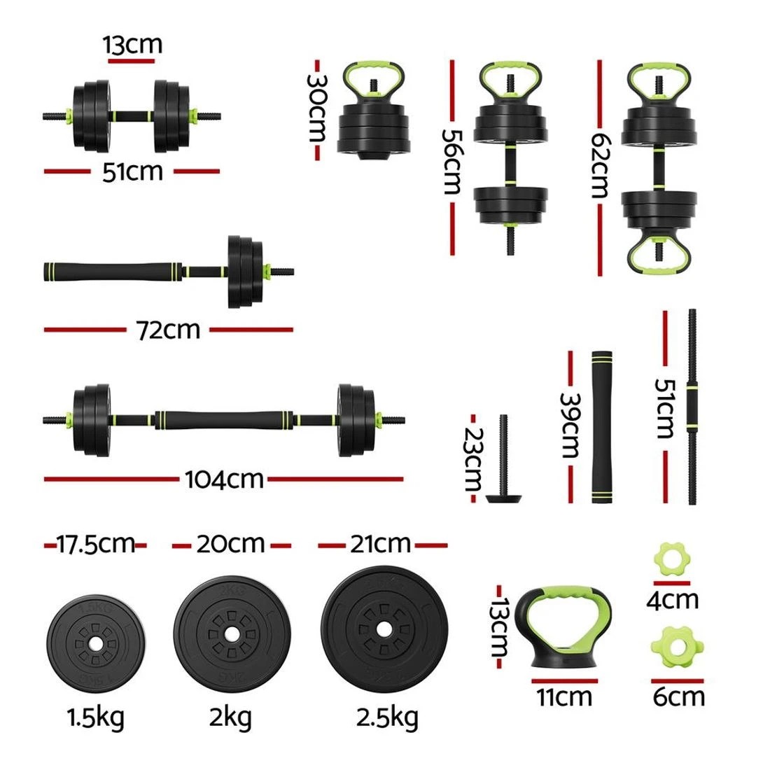 2 Everfit 25kg Adjustable Dumbbells Set Kettle Bell Weight Plates Barbells Gym - Multi, 2 of 6