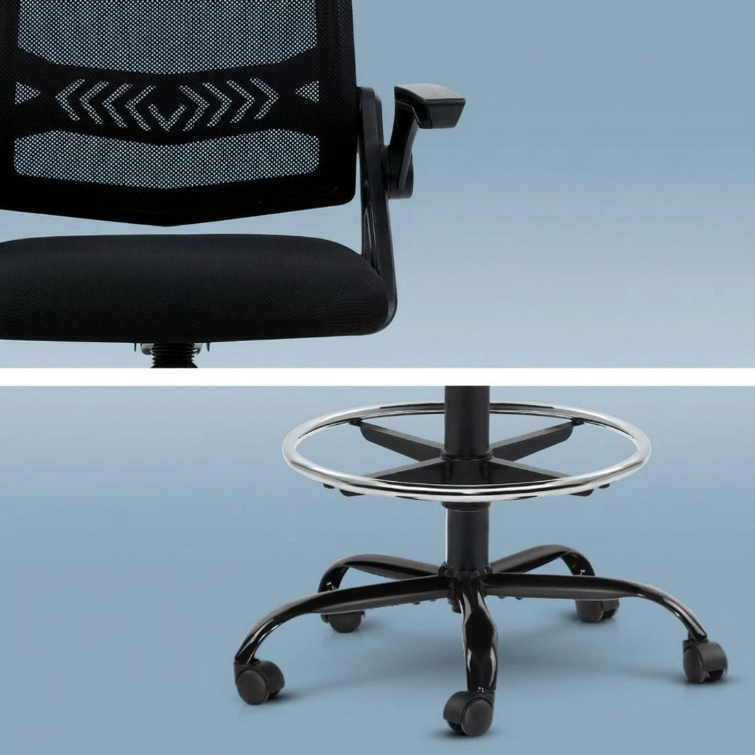 5 Artiss Office Chair Drafting Stool Mesh Chairs - Black, 5 of 6