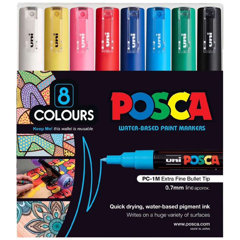 1 POSCA PC1M Paint Markers Assorted 8 Pack, 1 of 3