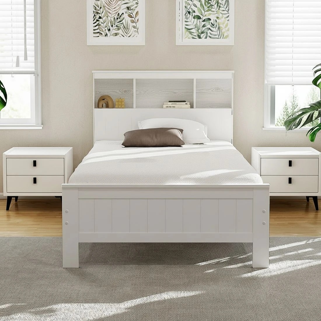 7 Artiss Bed Frame King Single Size Wooden with 2 Storage Drawers - White, 7 of 8