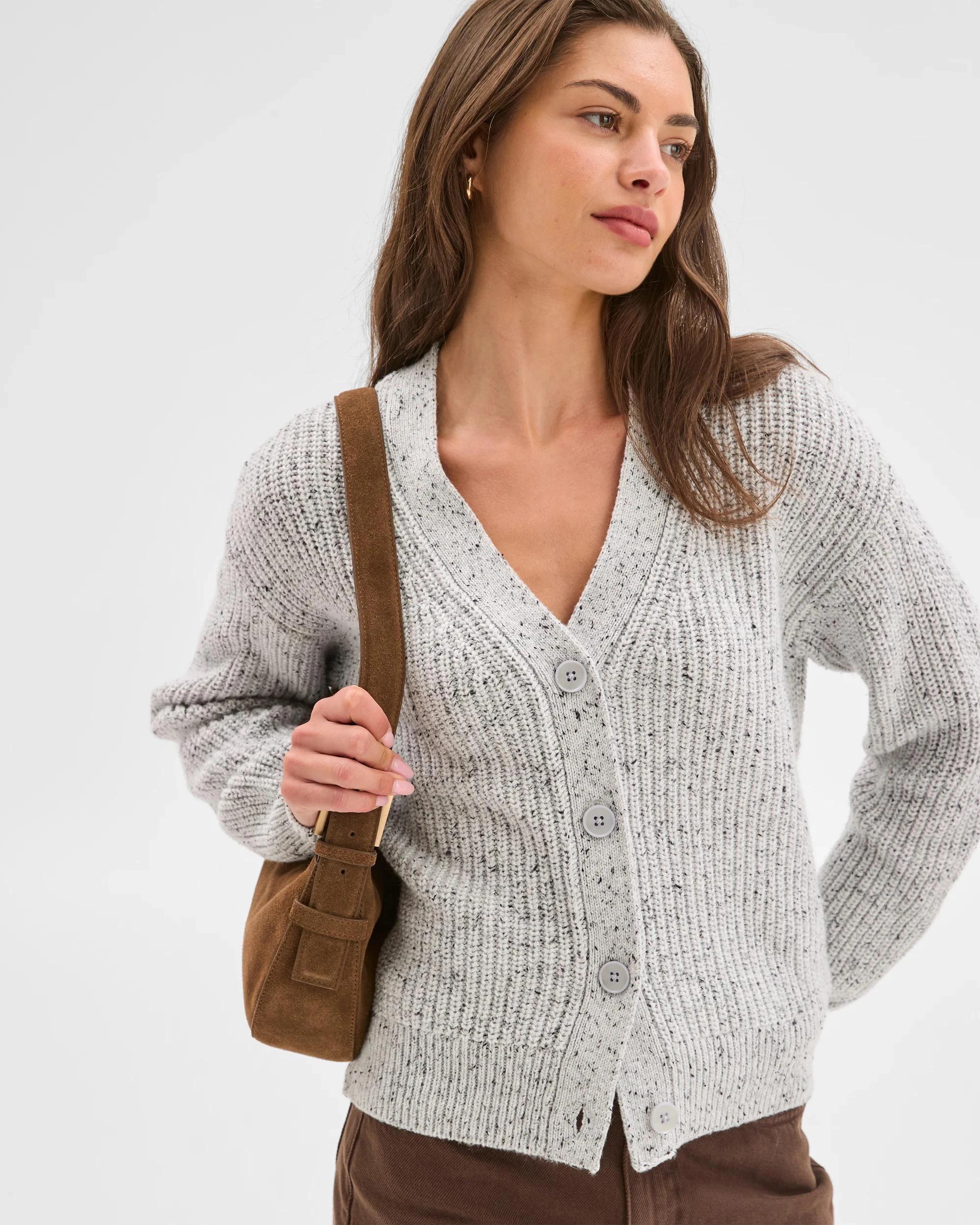 3 Target Petites Petites Australian Cotton Blend Nepped V-Neck Cardigan GREY MARLE, 3 of 6