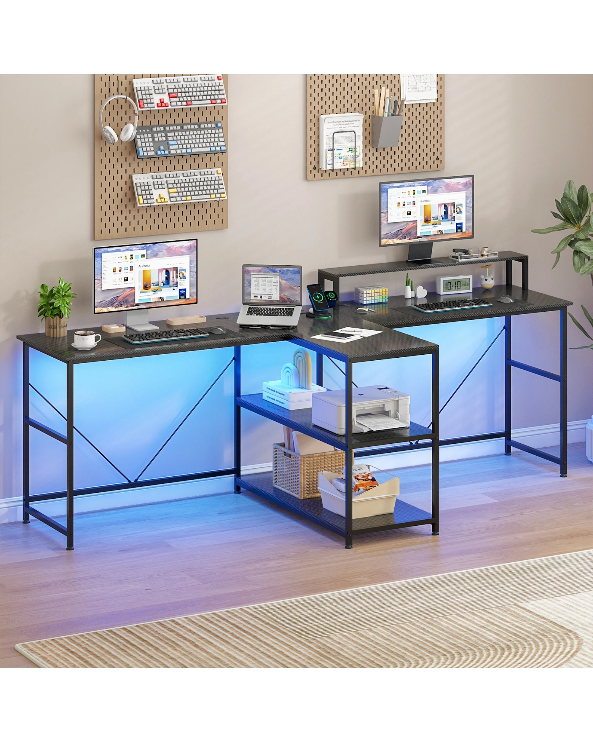 Advwin 236cm 2 Person LED Computer Desks w/ Power Outlets Extra Long ...