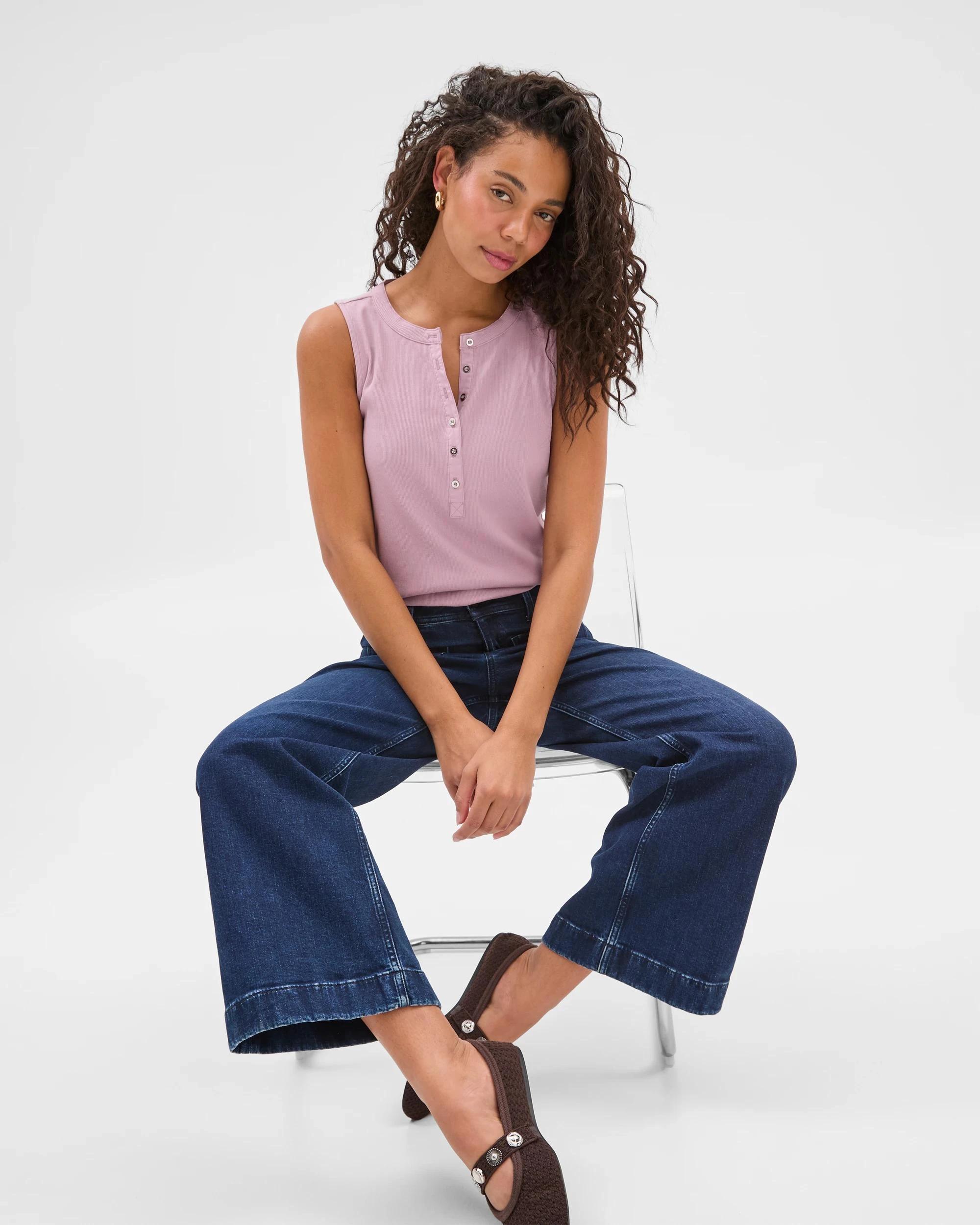 3 Target Australian Cotton Ribbed Sleeveless Henley Tank Top WISTERIA, 3 of 5