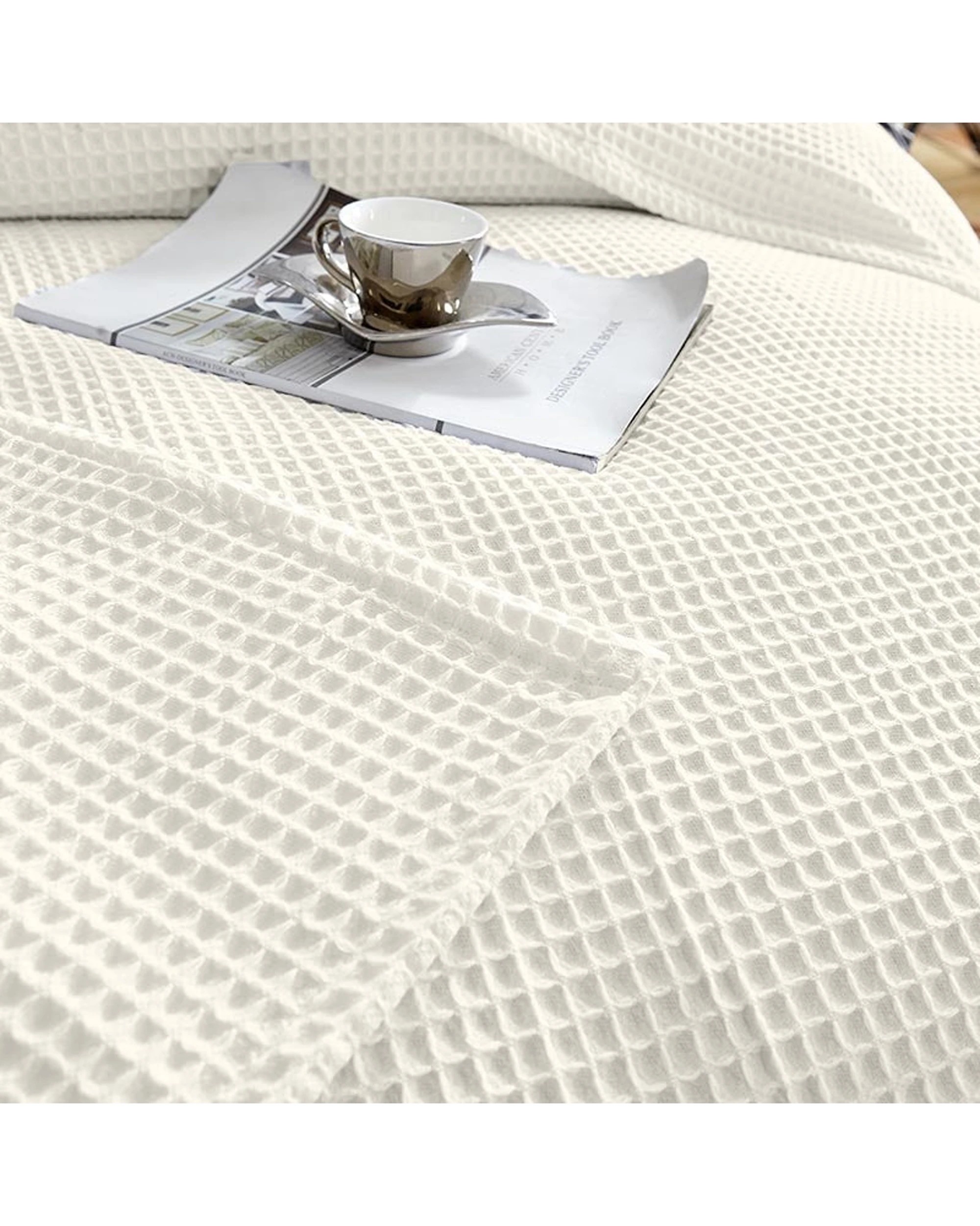 5 Cotton More 100% Cotton 350gsm Large Chunky Waffle Blanket Super King - Beige, 5 of 6